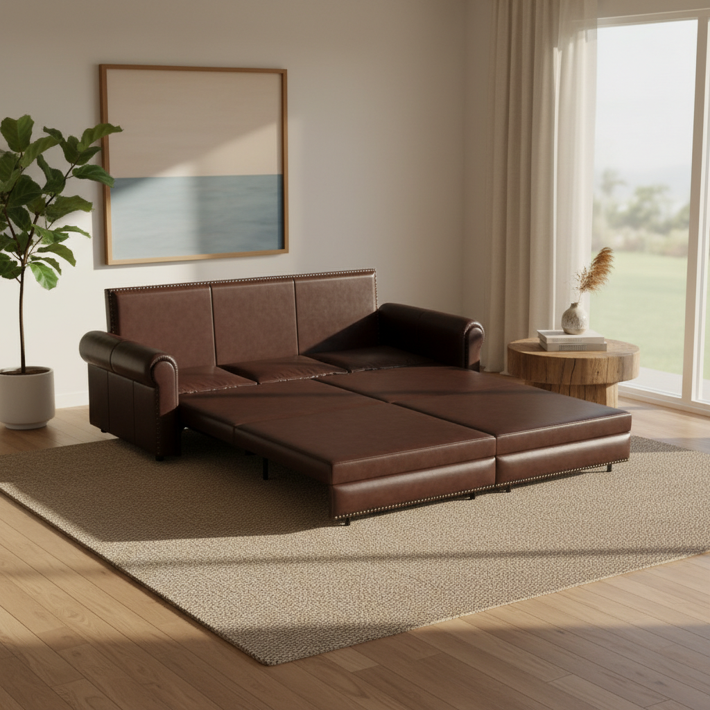 Denton 93.7" Faux Leather Chesterfield King Pull-Out Sleeper Sofa Bed