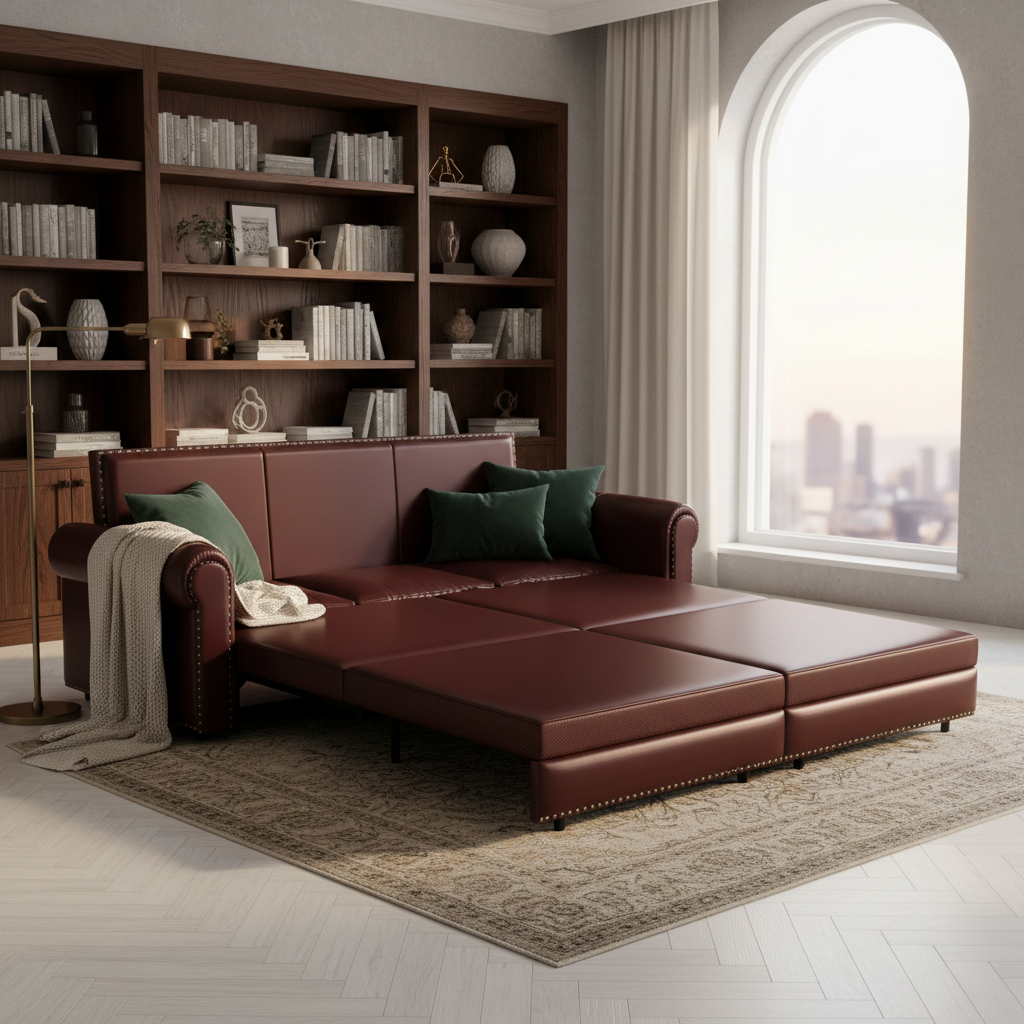 Denton 93.7" Faux Leather Chesterfield King Pull-Out Sleeper Sofa Bed