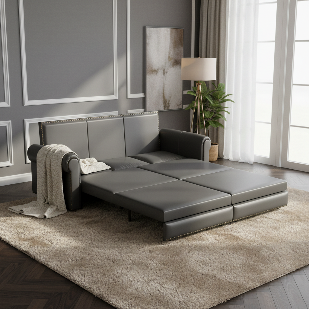 Denton 93.7" Faux Leather Chesterfield King Pull-Out Sleeper Sofa Bed