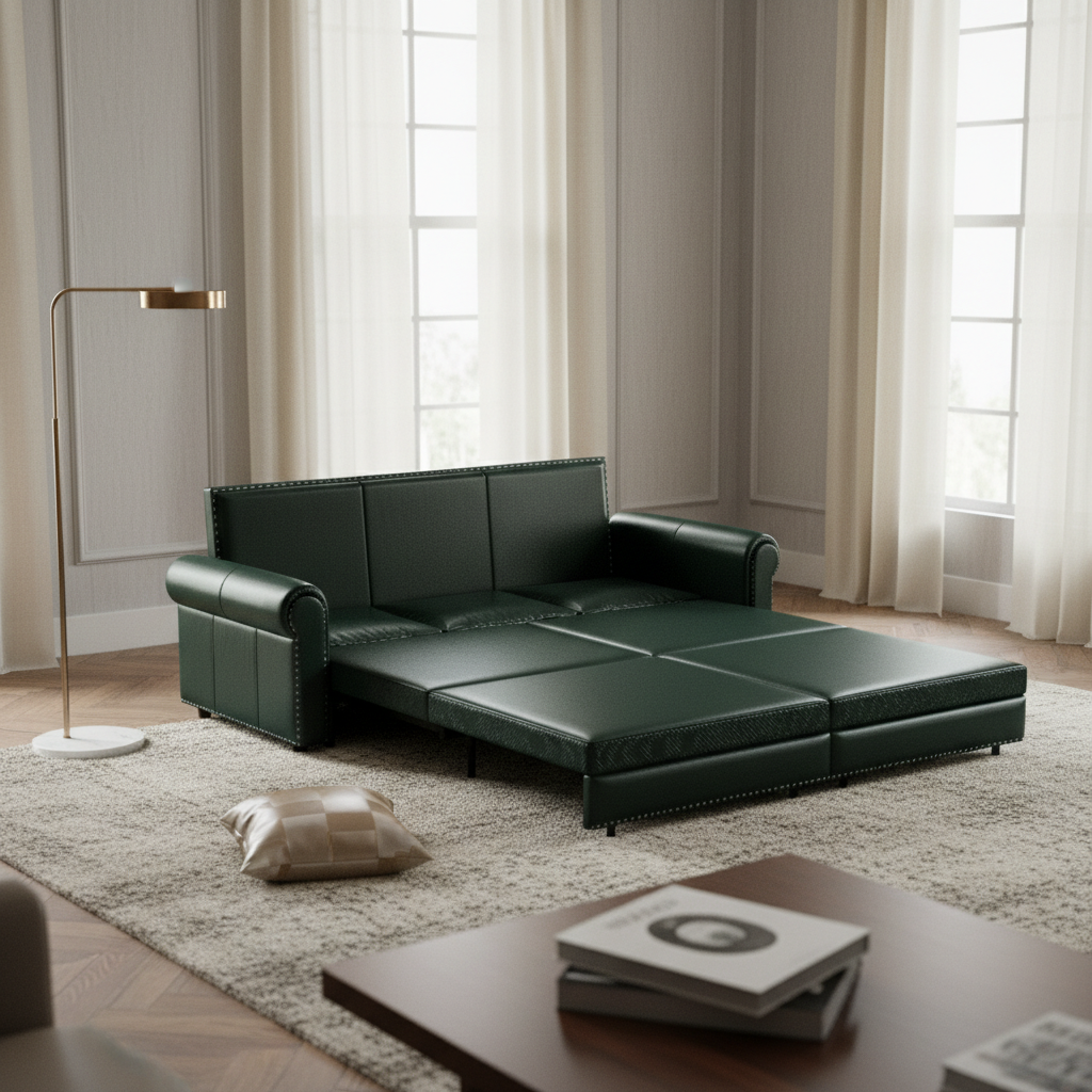 Denton 93.7" Faux Leather Chesterfield King Pull-Out Sleeper Sofa Bed
