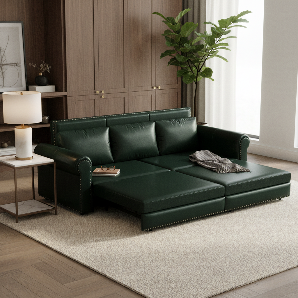 Denton 93.7" Faux Leather Chesterfield King Pull-Out Sleeper Sofa Bed