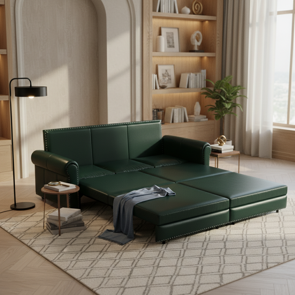 Denton 93.7" Faux Leather Chesterfield King Pull-Out Sleeper Sofa Bed