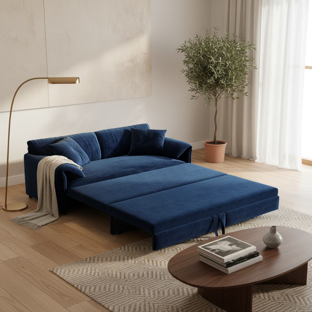 Alameda 73" Modern Velvet Queen Pull-Out Sleeper Sofa Bed with Wide Armrests