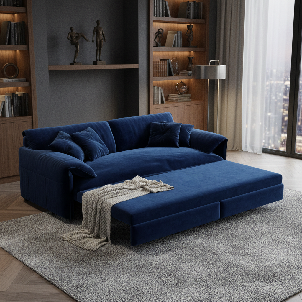 Alameda 73" Modern Velvet Queen Pull-Out Sleeper Sofa Bed with Wide Armrests