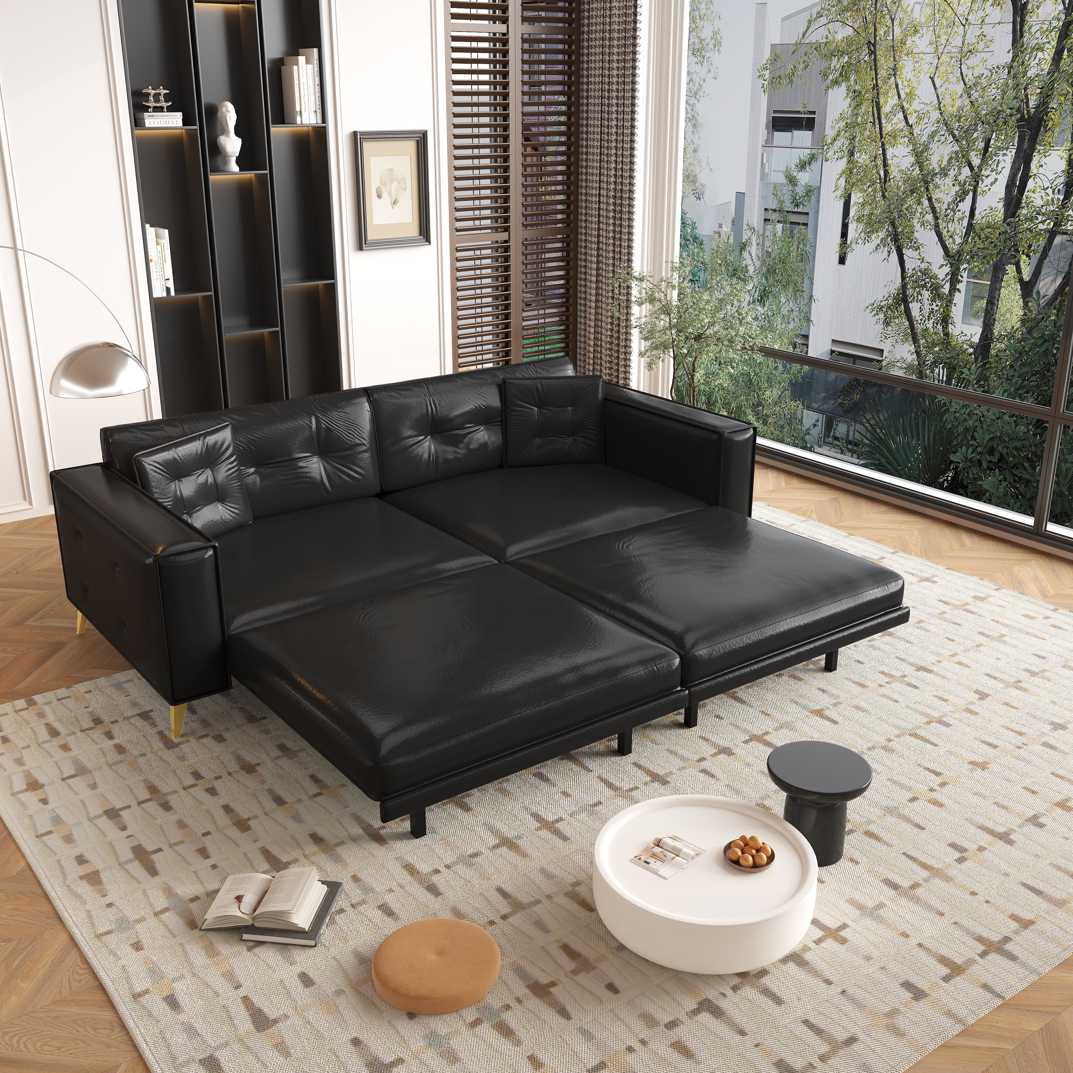 Lexington 92" Faux Leather 4-Seater Sleeper Sofa Bed with Ultra Wide Armrests and Pillows