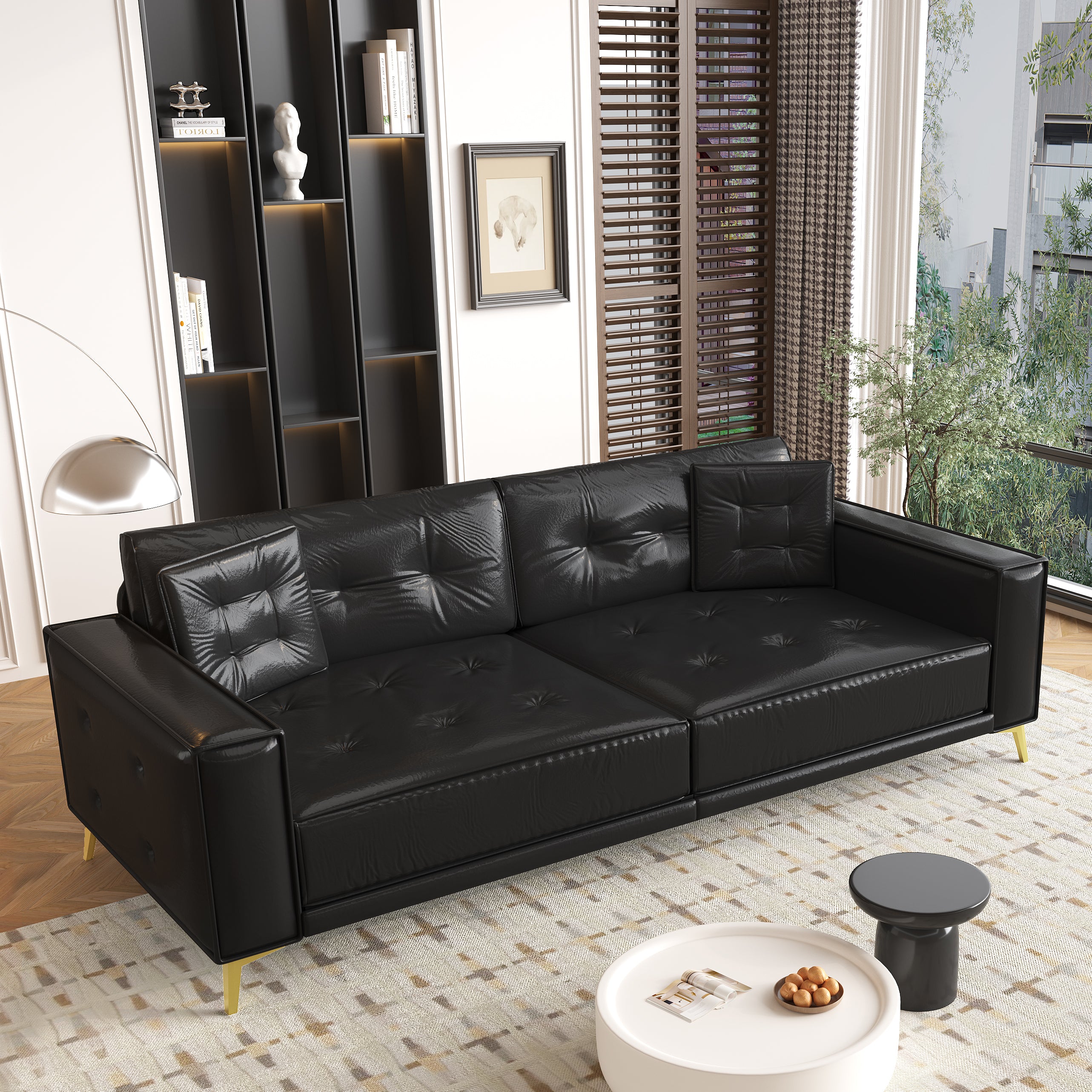 Lexington 92" Faux Leather 4-Seater Sleeper Sofa Bed with Ultra Wide Armrests and Pillows