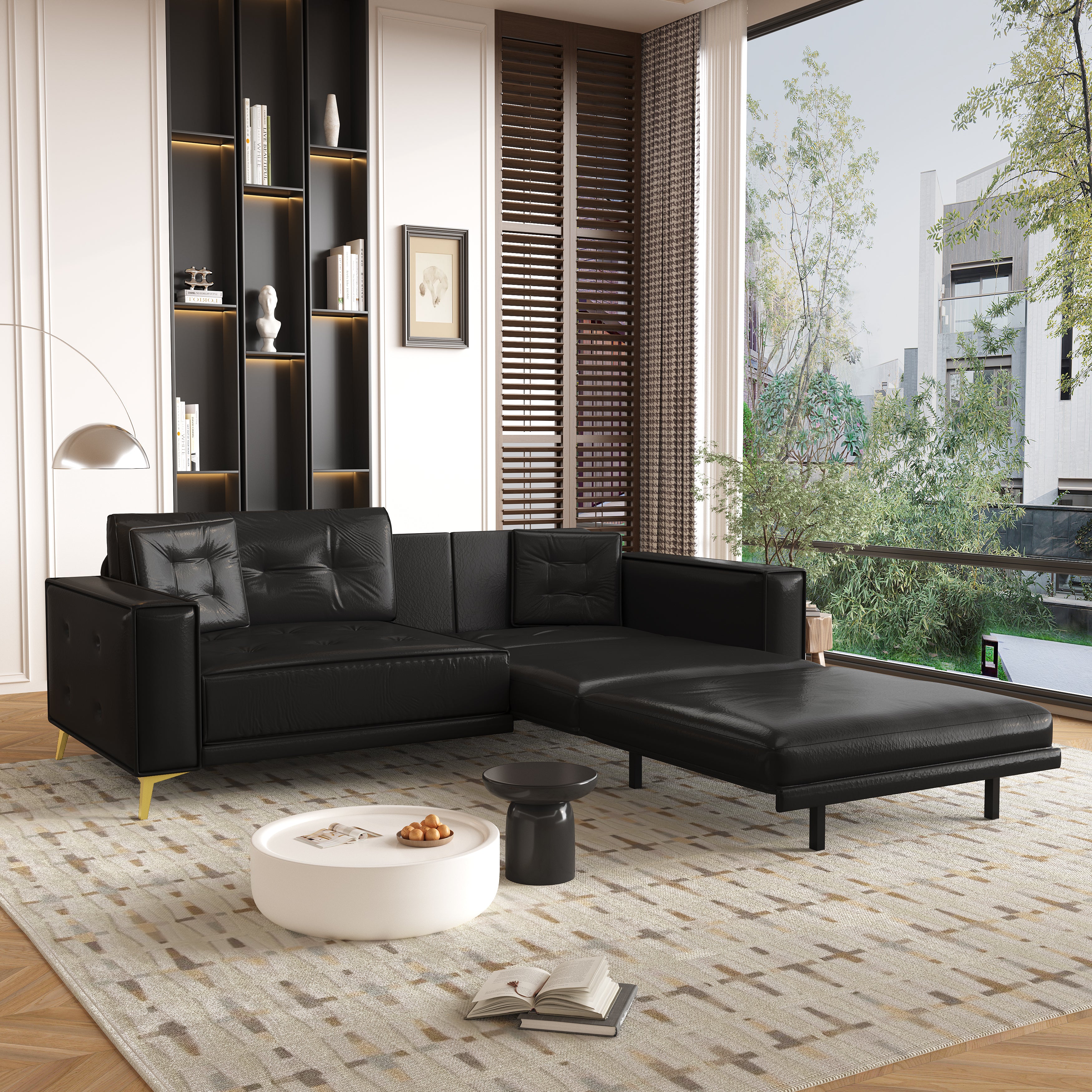 Lexington 92" Faux Leather 4-Seater Sleeper Sofa Bed with Ultra Wide Armrests and Pillows