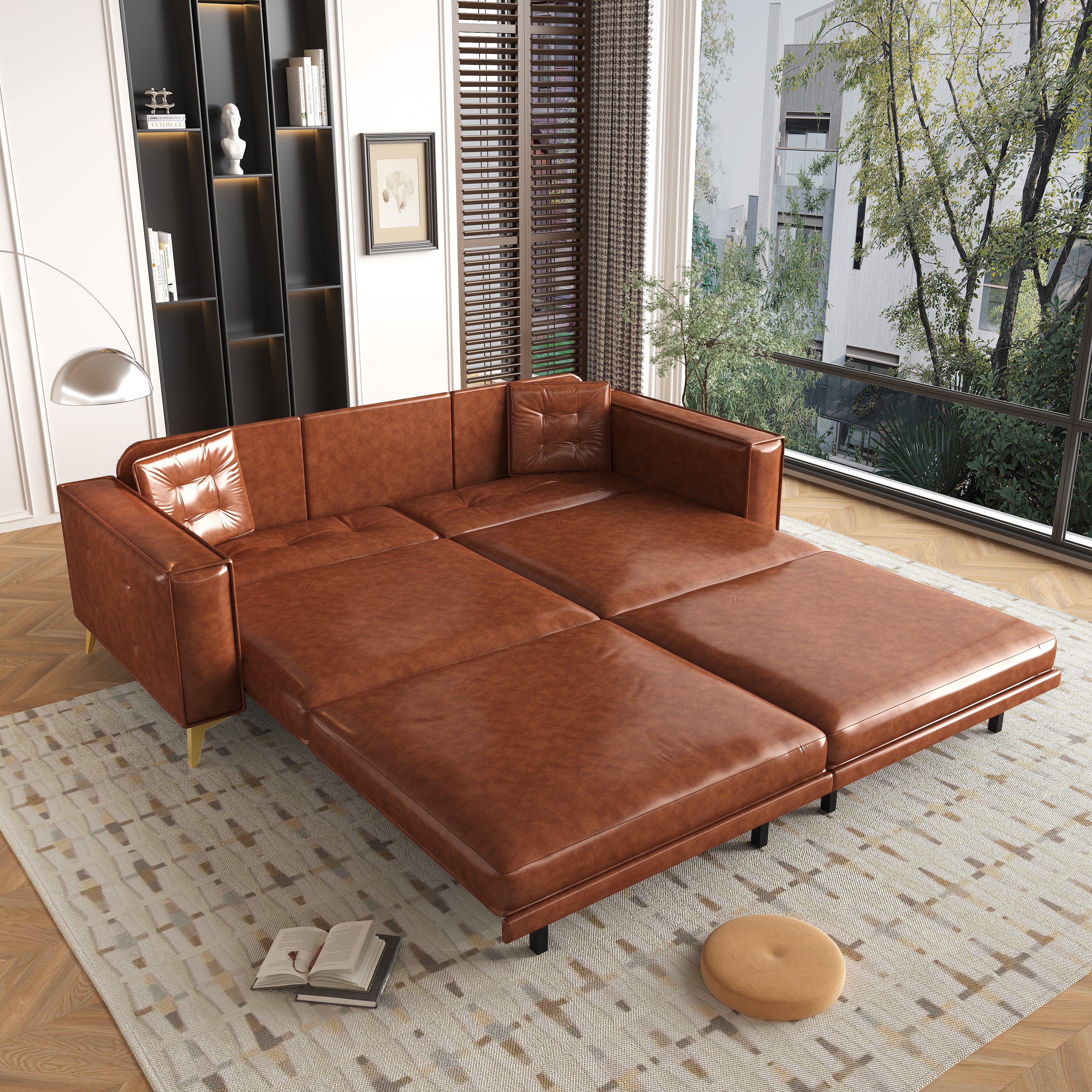 Lexington 92" Faux Leather 4-Seater Sleeper Sofa Bed with Ultra Wide Armrests and Pillows