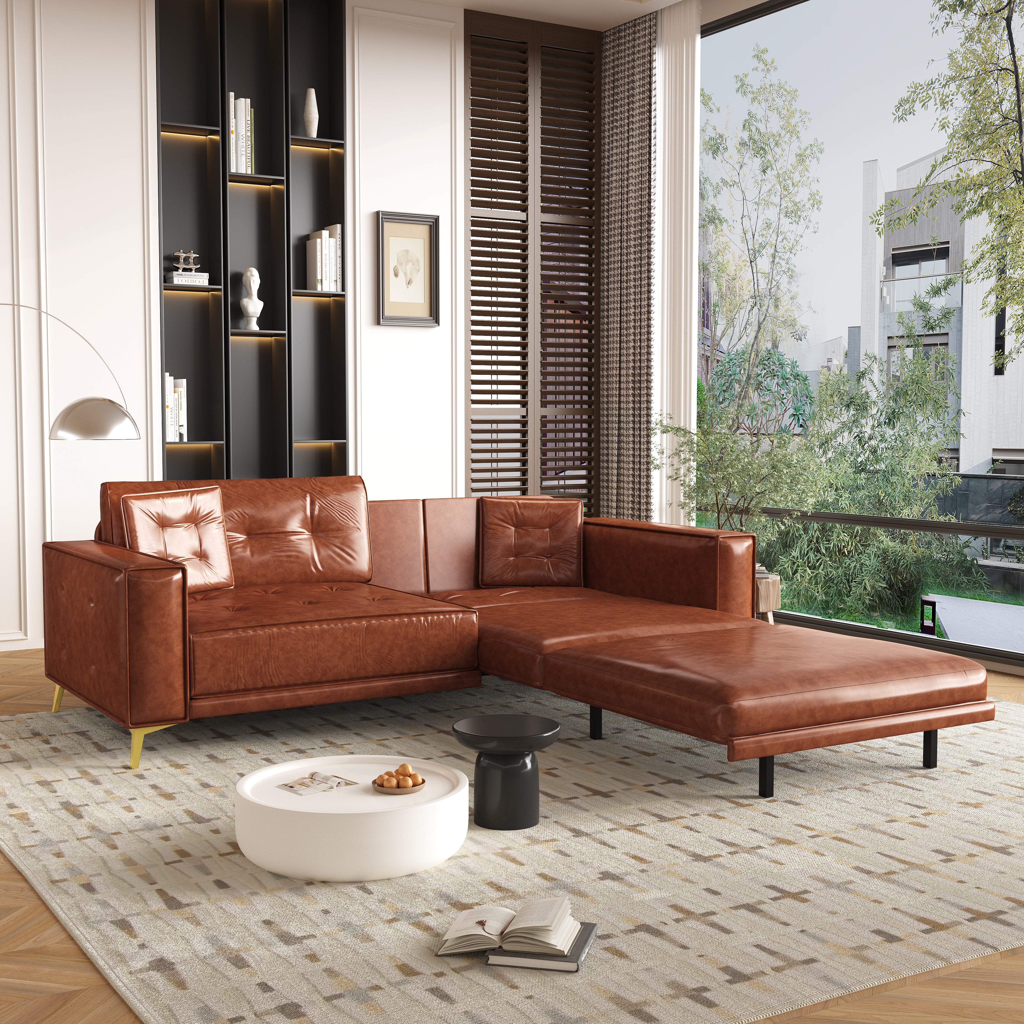 Lexington 92" Faux Leather 4-Seater Sleeper Sofa Bed with Ultra Wide Armrests and Pillows