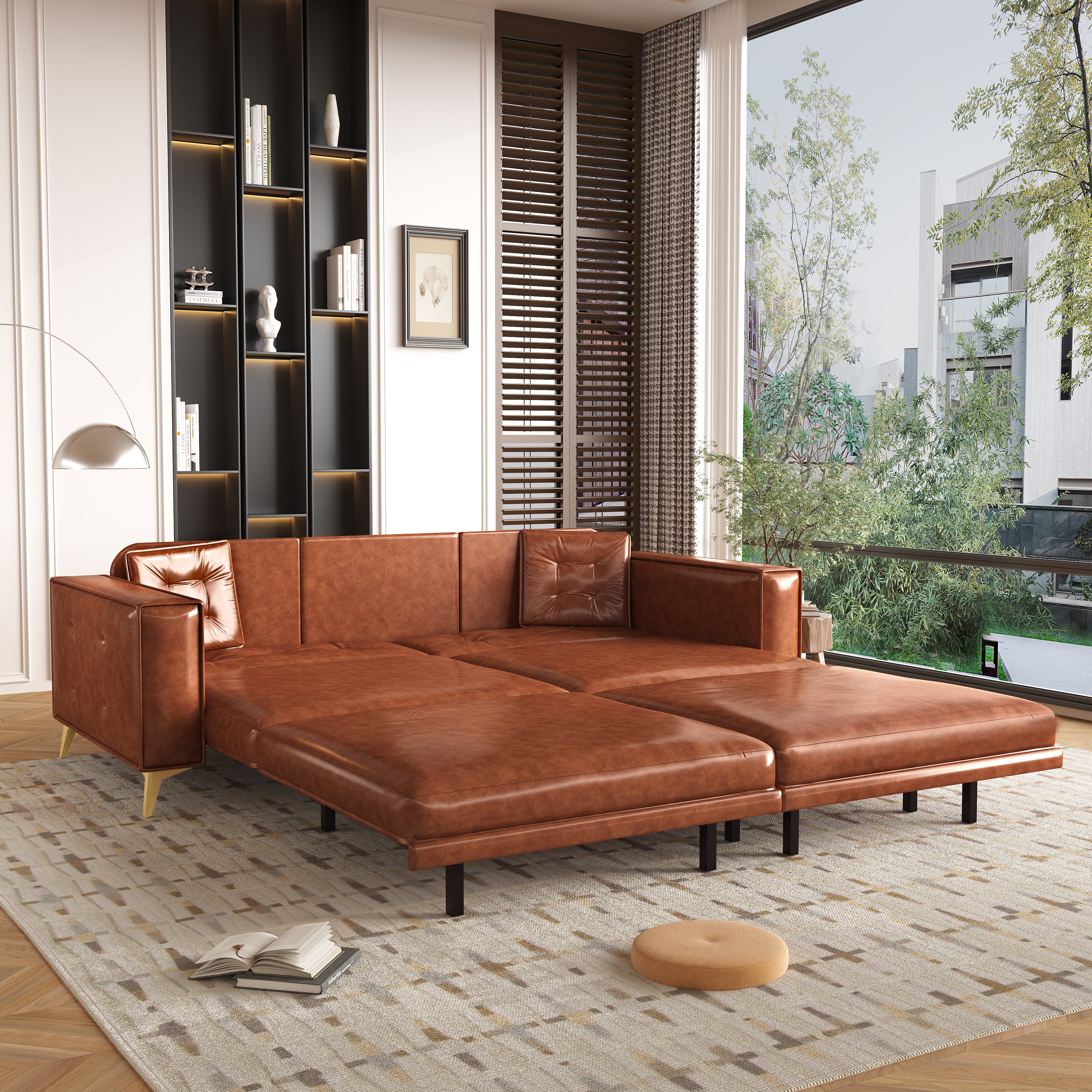 Lexington 92" Faux Leather 4-Seater Sleeper Sofa Bed with Ultra Wide Armrests and Pillows