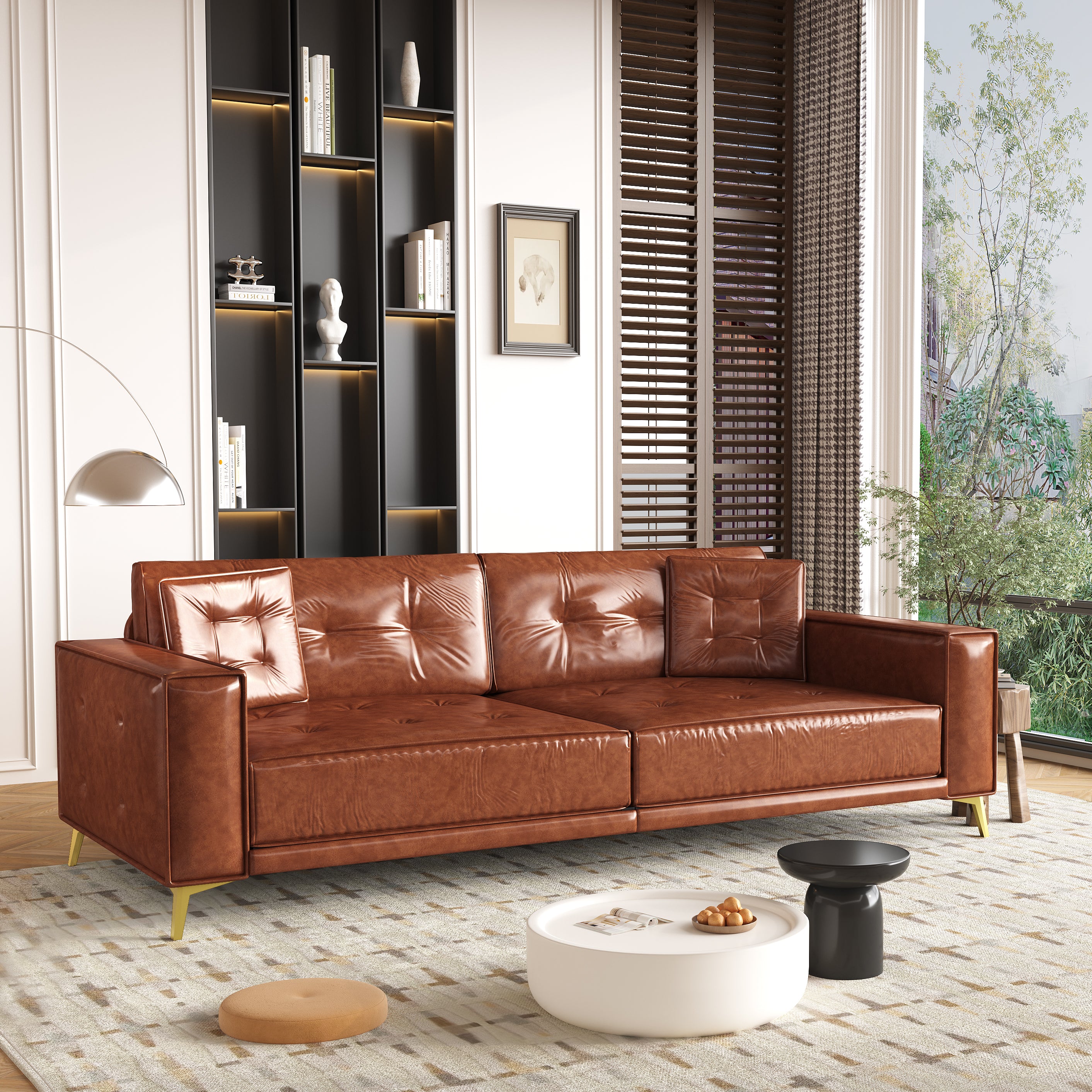 Lexington 92" Faux Leather 4-Seater Sleeper Sofa Bed with Ultra Wide Armrests and Pillows