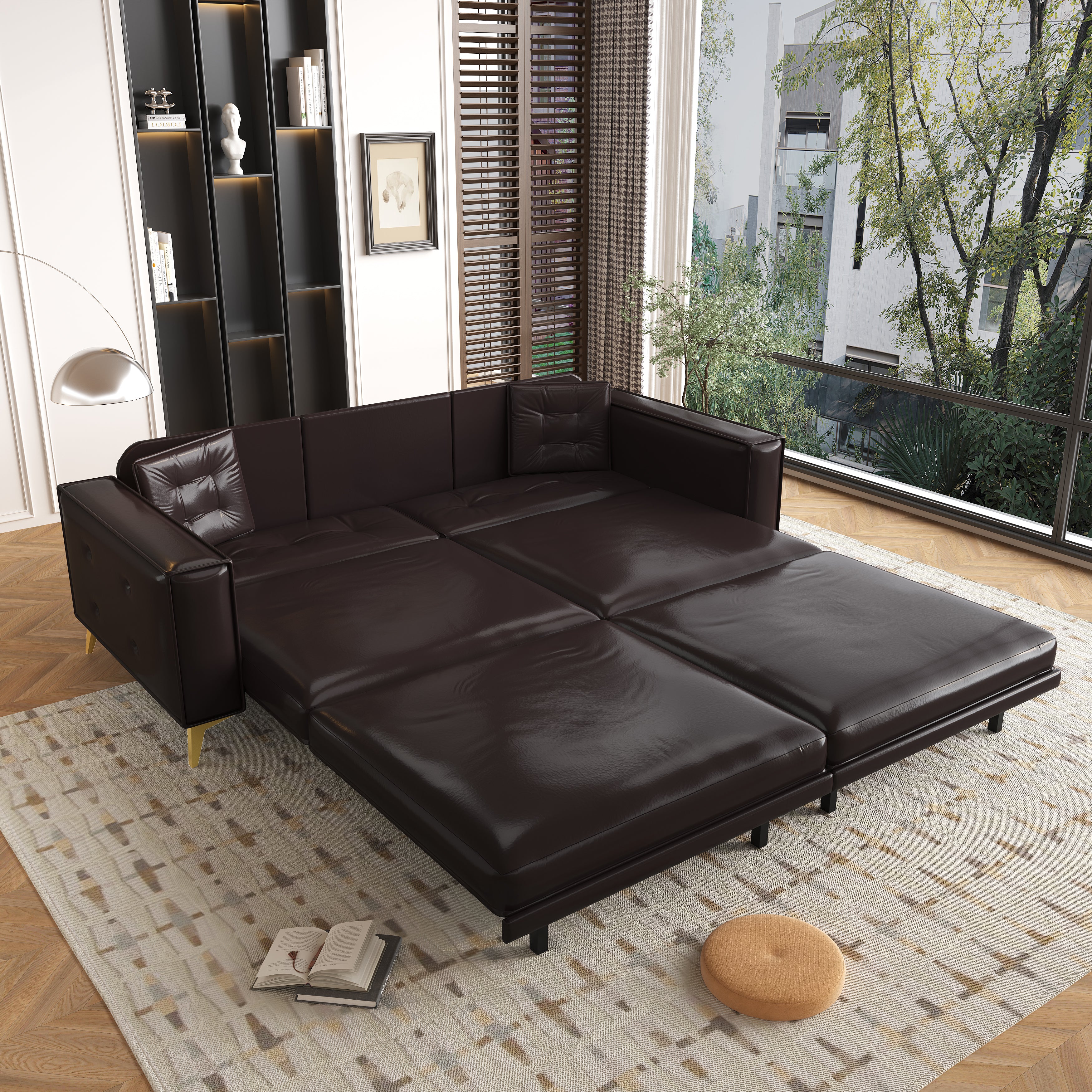 Lexington 92" Faux Leather 4-Seater Sleeper Sofa Bed with Ultra Wide Armrests and Pillows