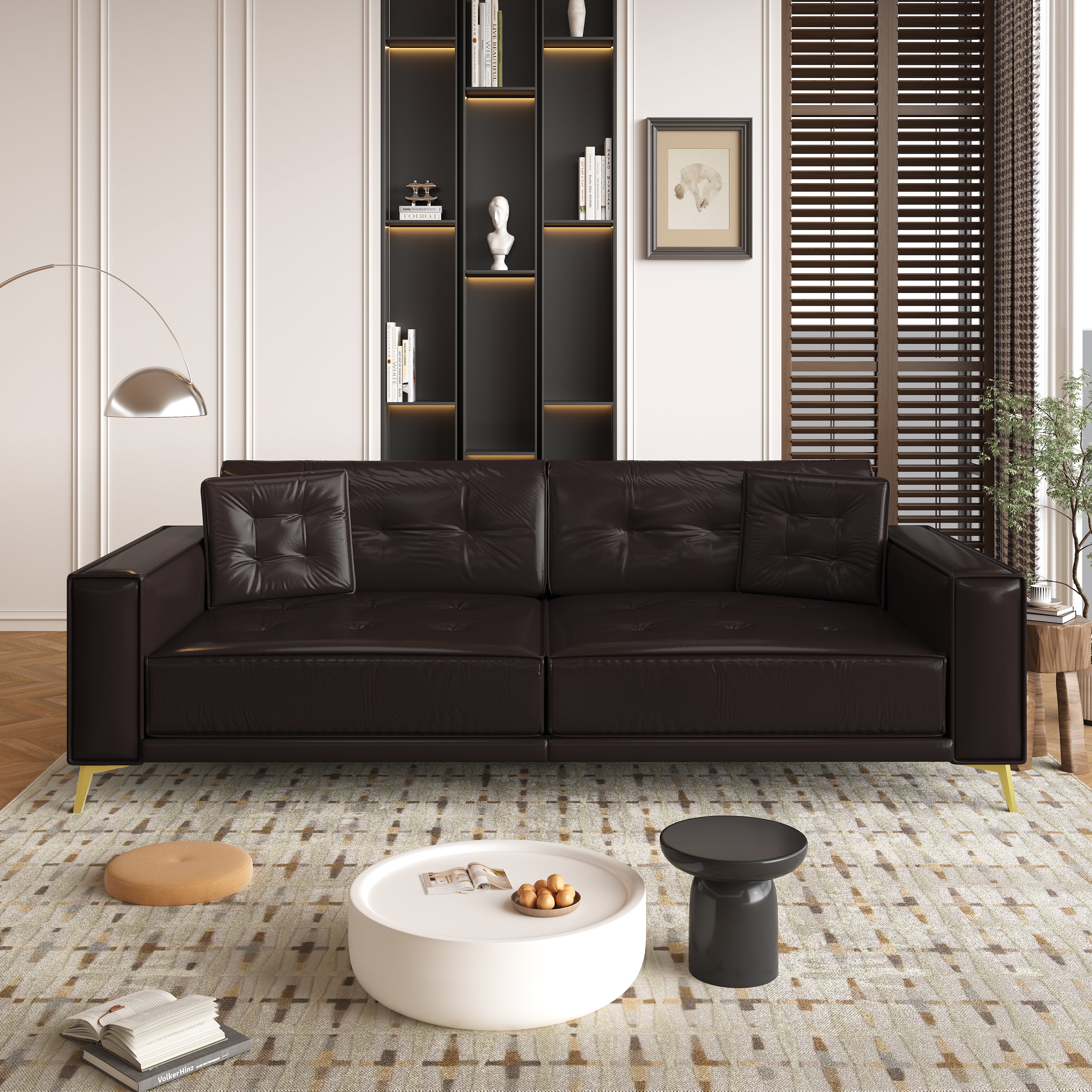 Lexington 92" Faux Leather 4-Seater Sleeper Sofa Bed with Ultra Wide Armrests and Pillows