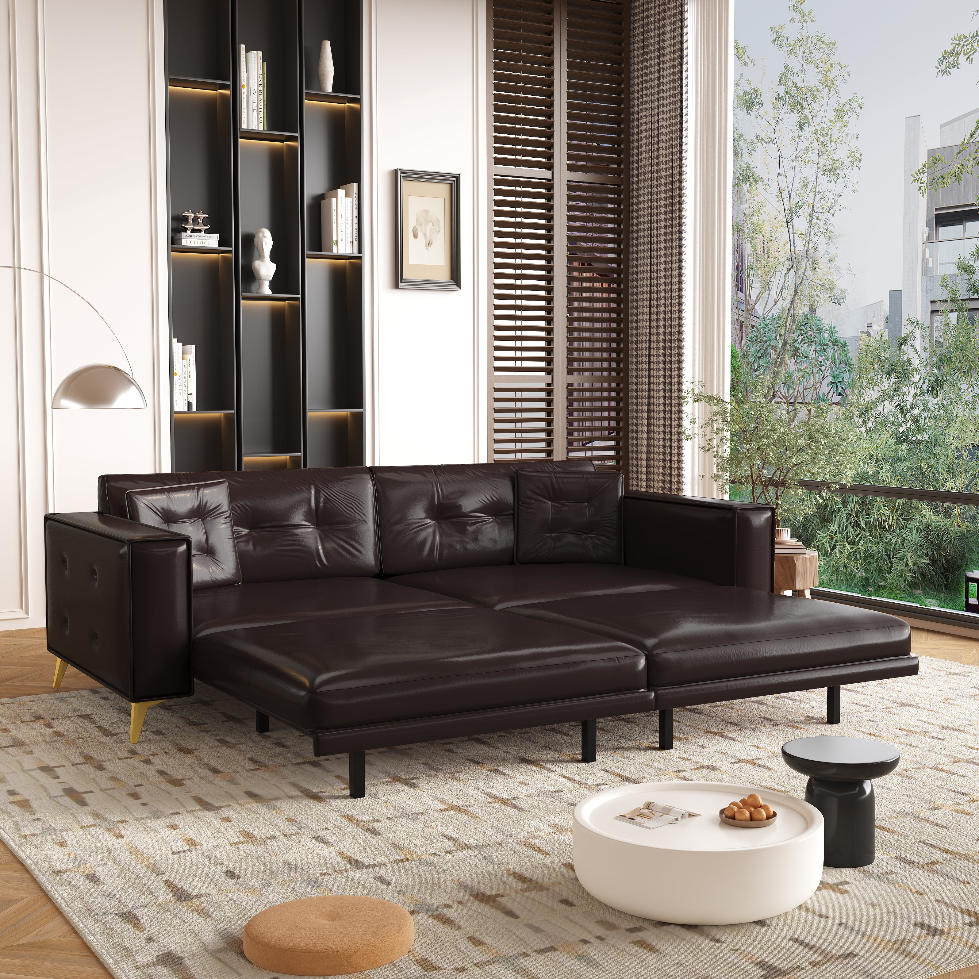 Lexington 92" Faux Leather 4-Seater Sleeper Sofa Bed with Ultra Wide Armrests and Pillows