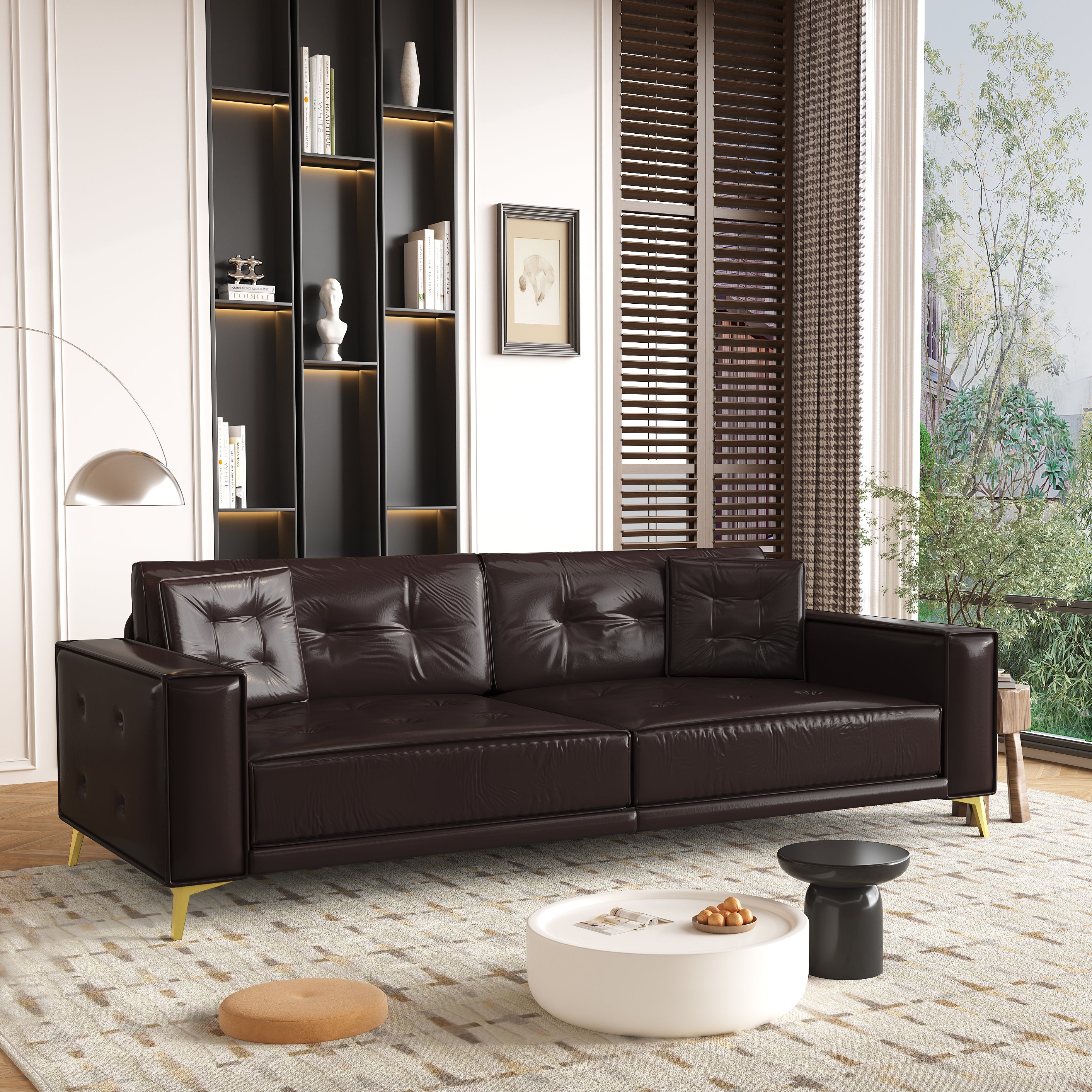 Lexington 92" Faux Leather 4-Seater Sleeper Sofa Bed with Ultra Wide Armrests and Pillows