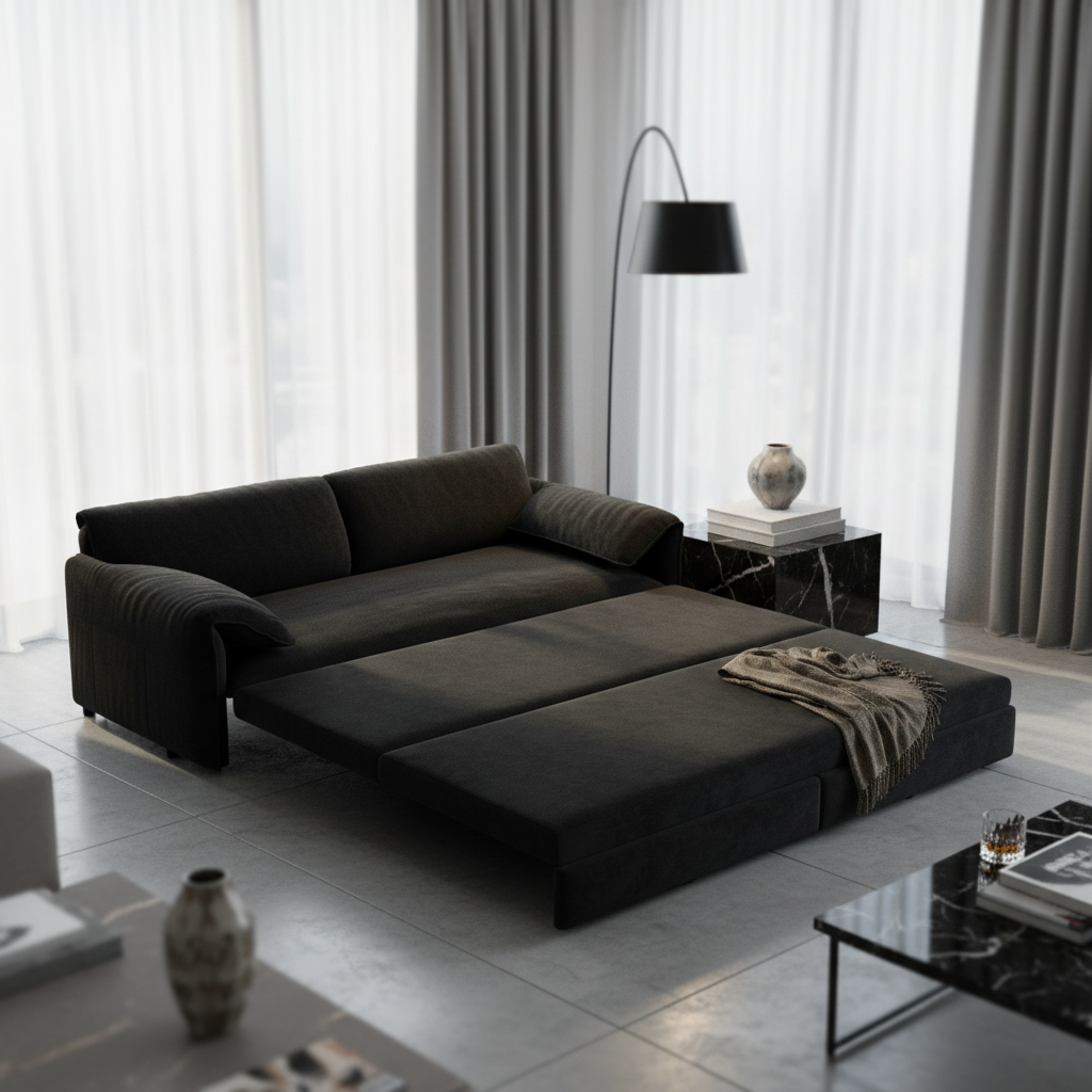 Freja 66" Velvet Convertible Sofa Bed with Pull-Out Sleeper and Side Storage