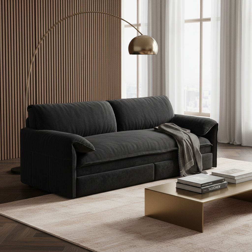 Freja 66" Velvet Convertible Sofa Bed with Pull-Out Sleeper and Side Storage