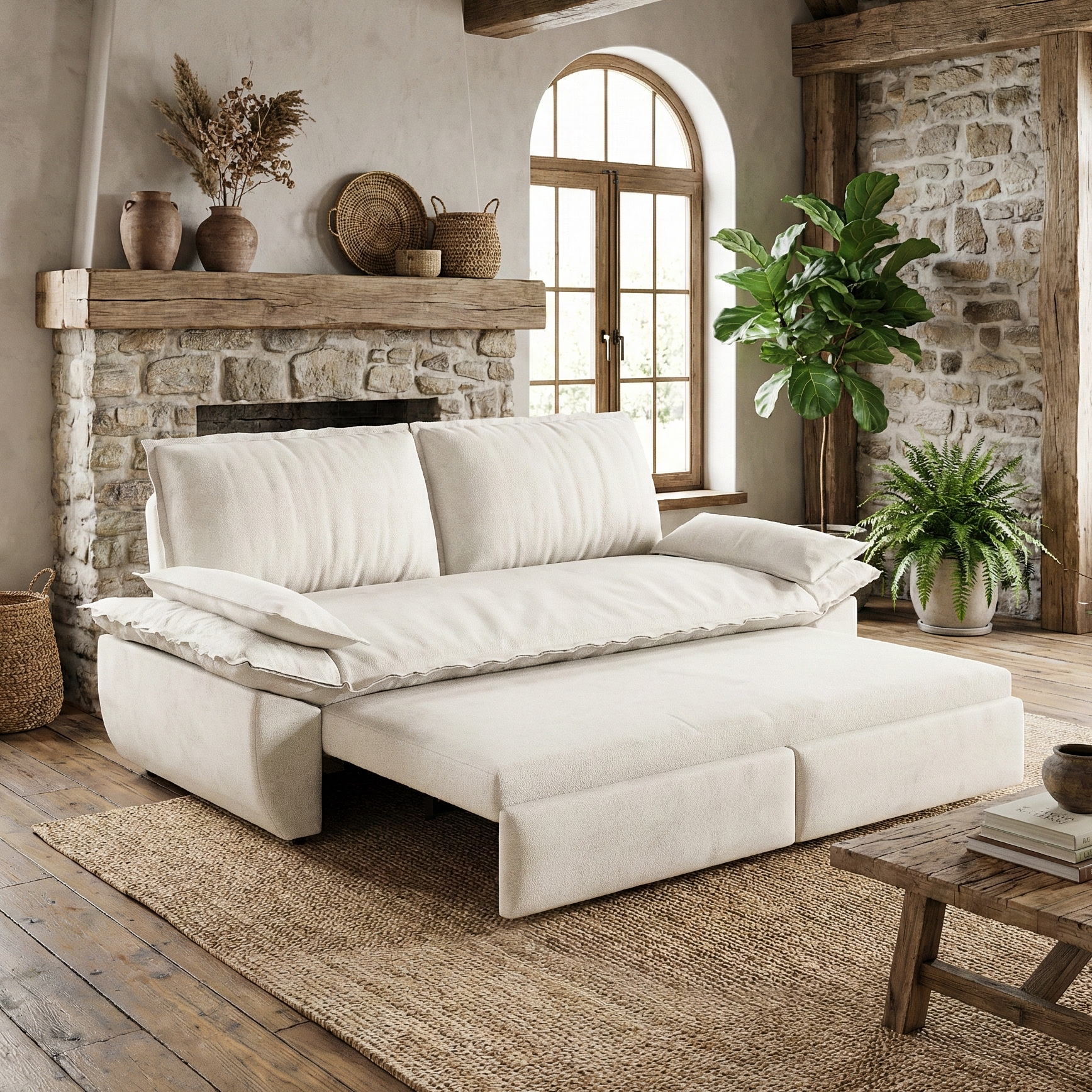 Alameda 73" Modern Velvet Queen Pull-Out Sleeper Sofa Bed with Wide Armrests