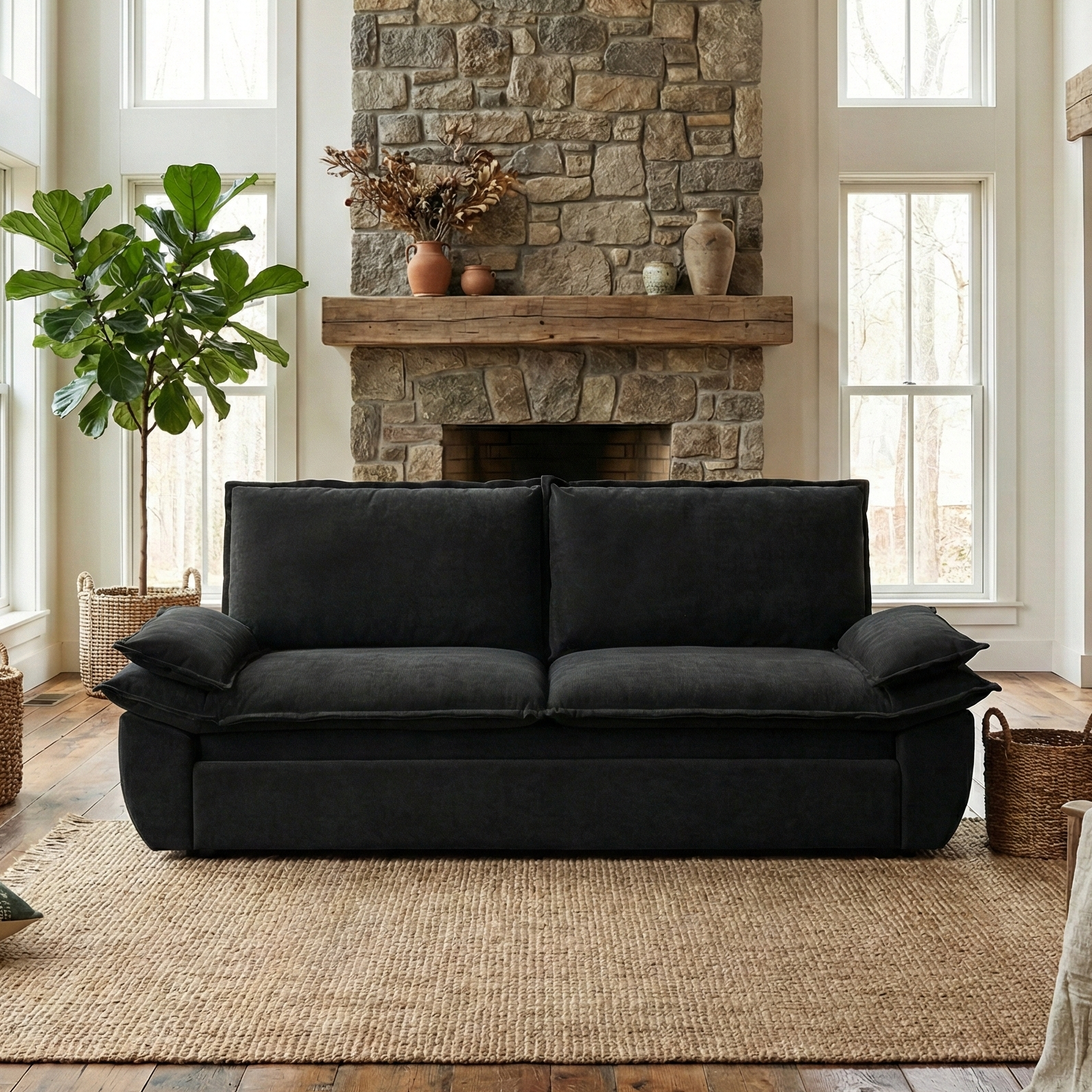 Alameda 73" Modern Velvet Queen Pull-Out Sleeper Sofa Bed with Wide Armrests