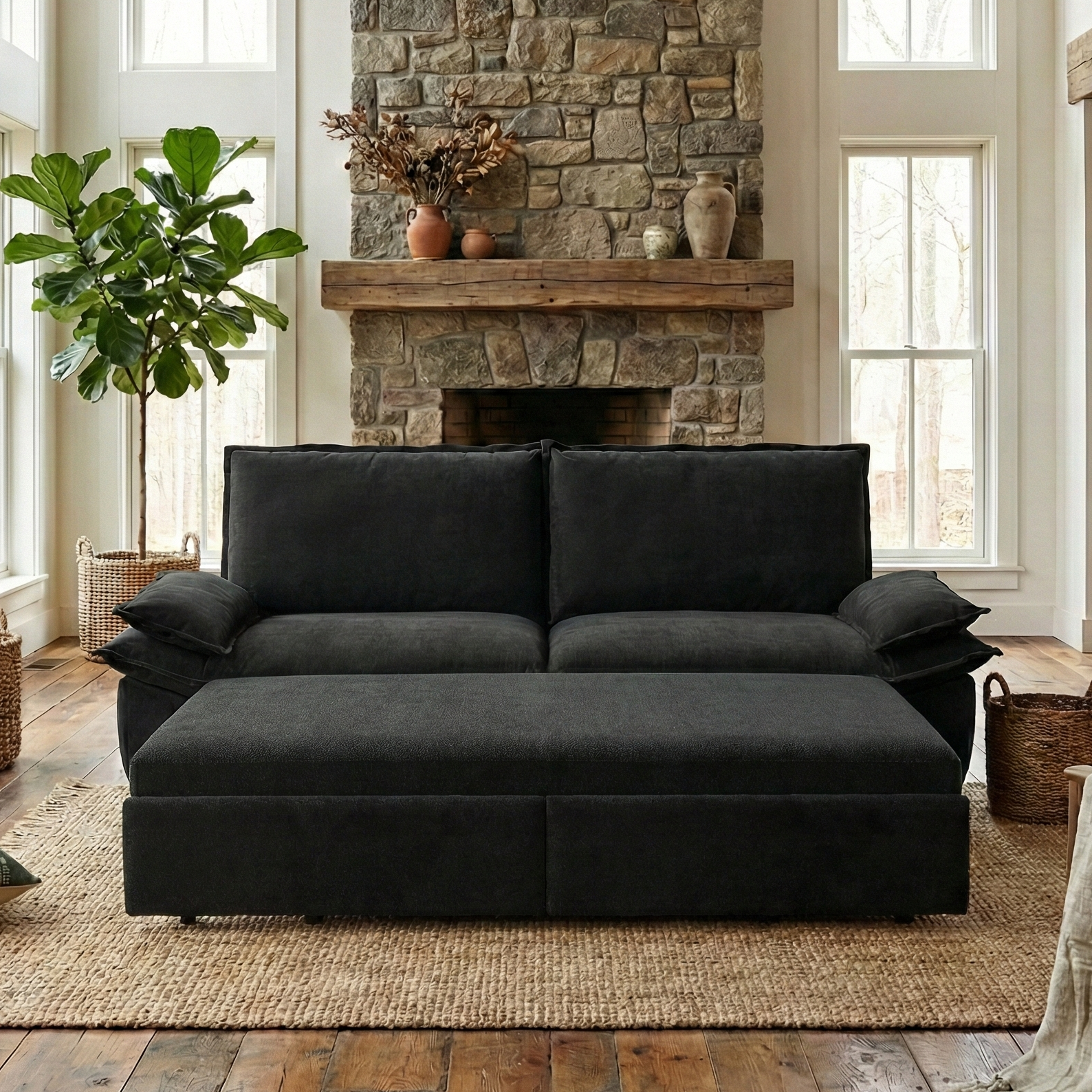 Alameda 73" Modern Velvet Queen Pull-Out Sleeper Sofa Bed with Wide Armrests