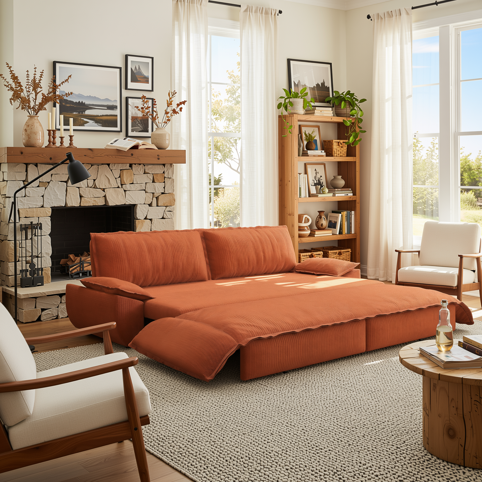 Alameda 73" Modern Corduroy Queen Pull-Out Sleeper Sofa Bed with Wide Armrests