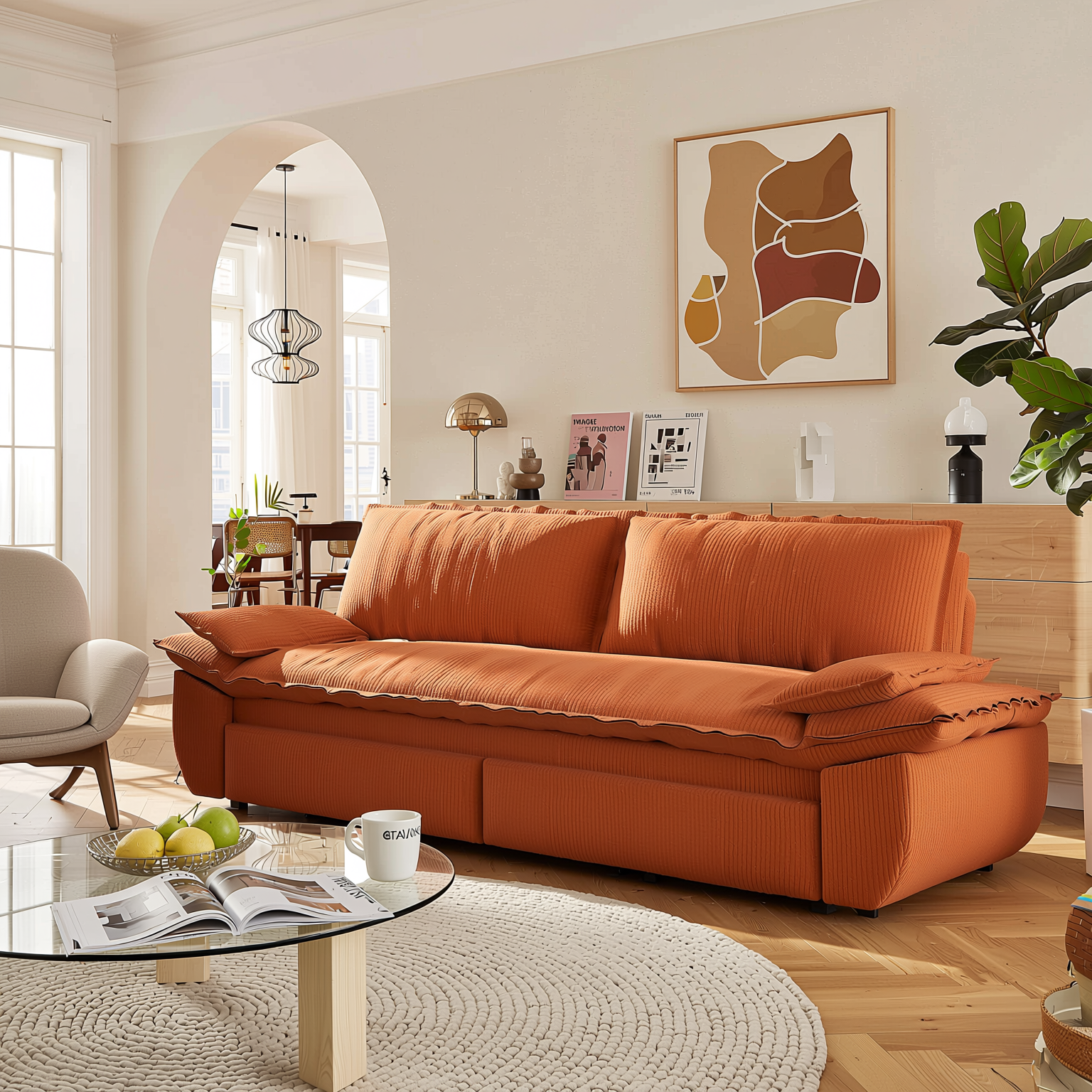 Alameda 73" Modern Corduroy Queen Pull-Out Sleeper Sofa Bed with Wide Armrests
