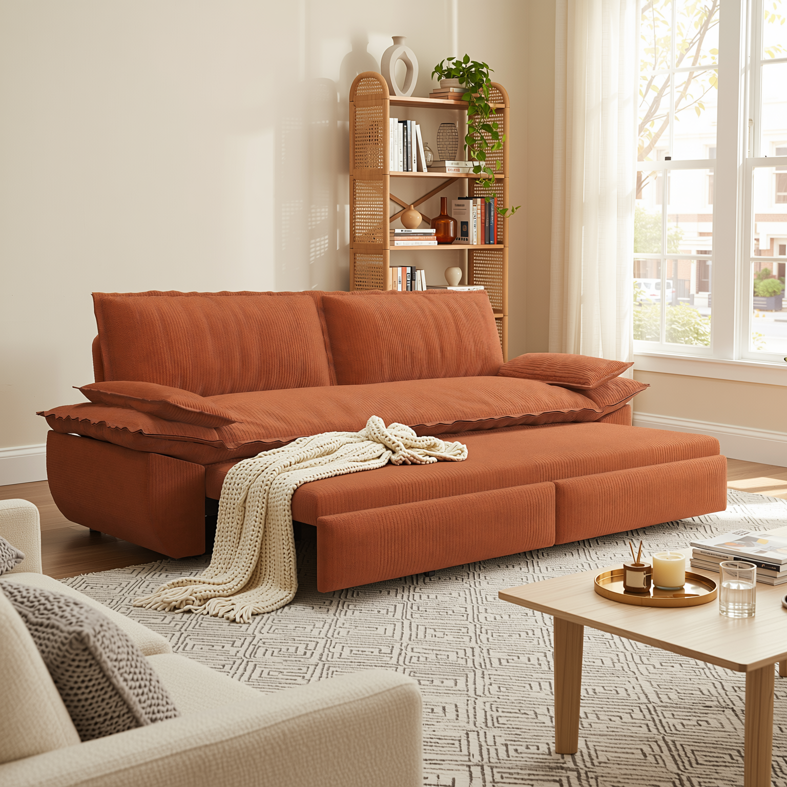 Alameda 73" Modern Corduroy Queen Pull-Out Sleeper Sofa Bed with Wide Armrests