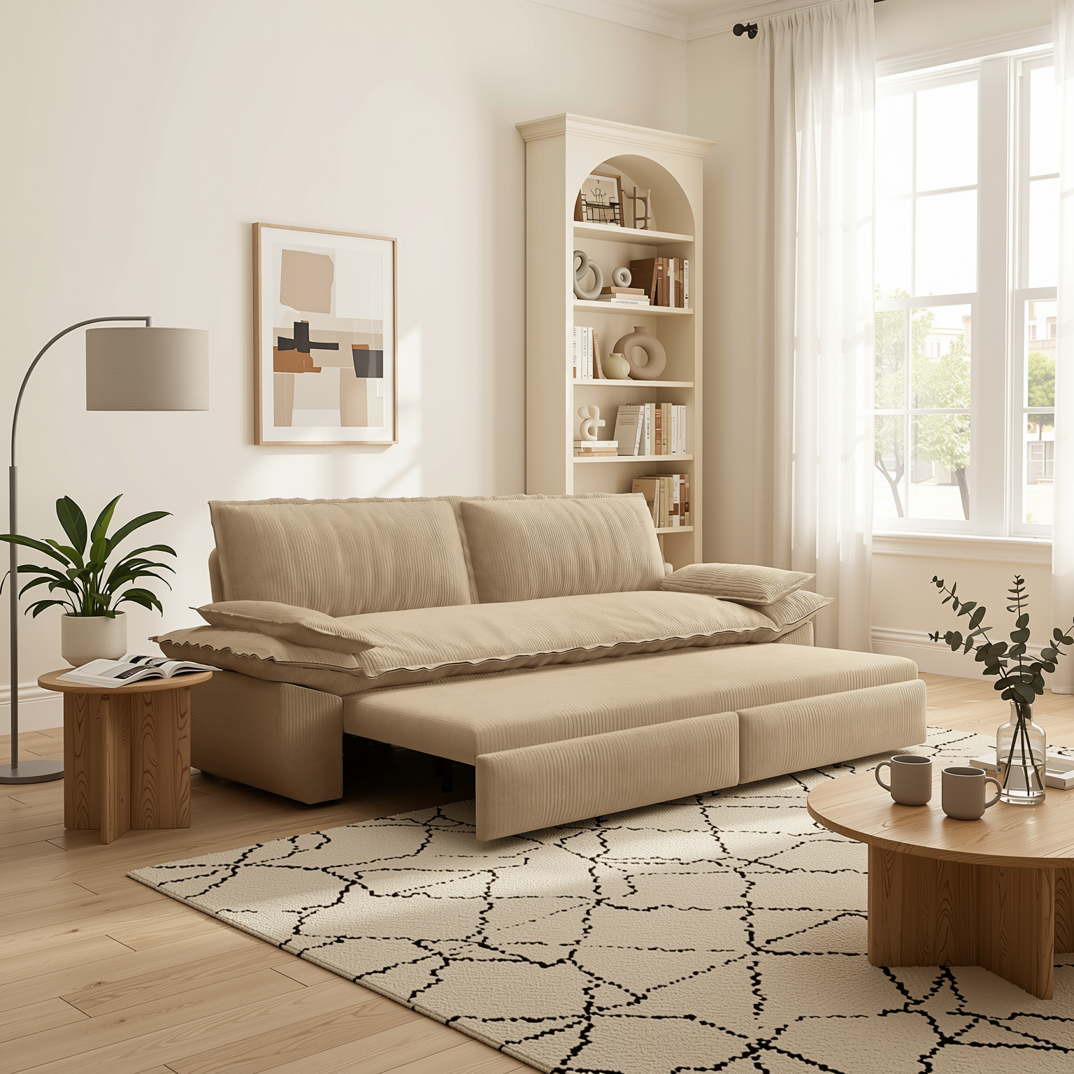 Alameda 73" Modern Corduroy Queen Pull-Out Sleeper Sofa Bed with Wide Armrests