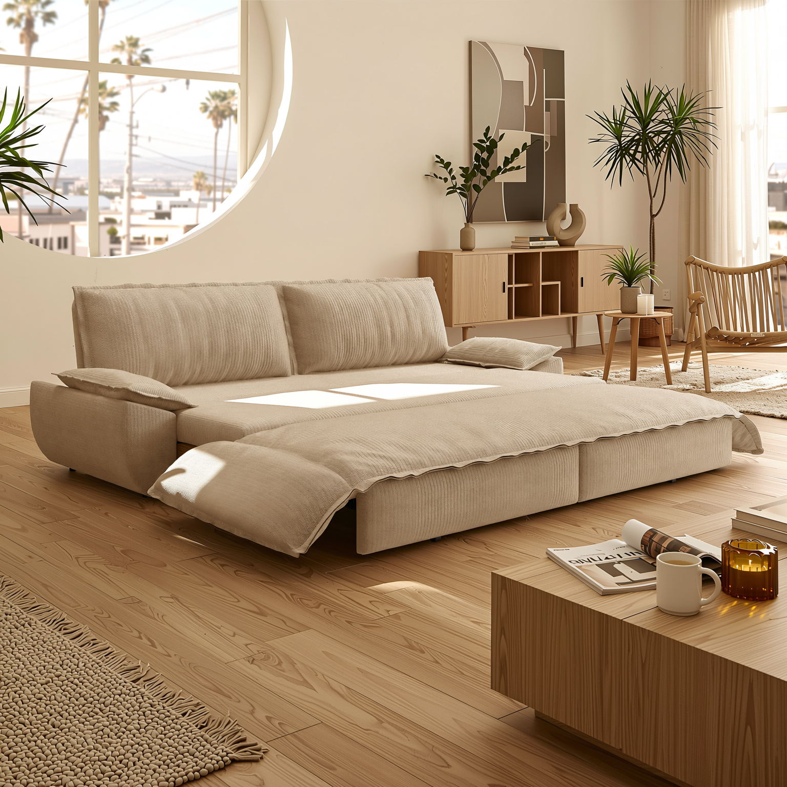 Alameda 73" Modern Corduroy Queen Pull-Out Sleeper Sofa Bed with Wide Armrests