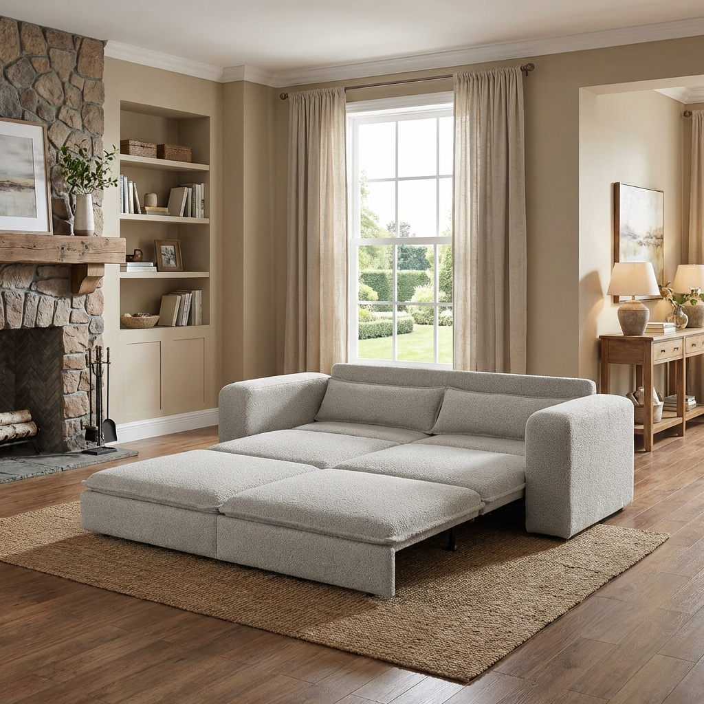 Cary 93" King Size Teddy Convertible Pull-Out Sleeper Sofa Bed with Chaise Lounge and Lumbar Pillows