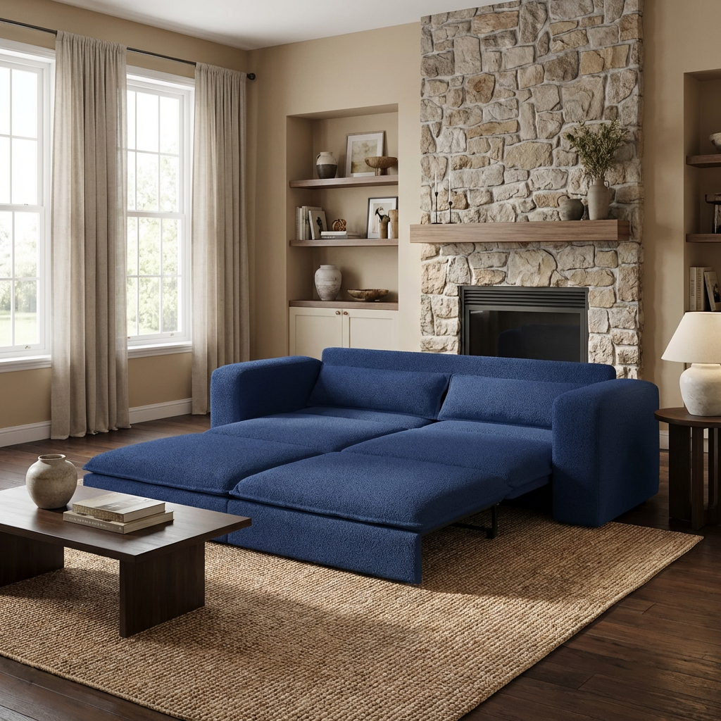 Cary 93" King Size Teddy Convertible Pull-Out Sleeper Sofa Bed with Chaise Lounge and Lumbar Pillows