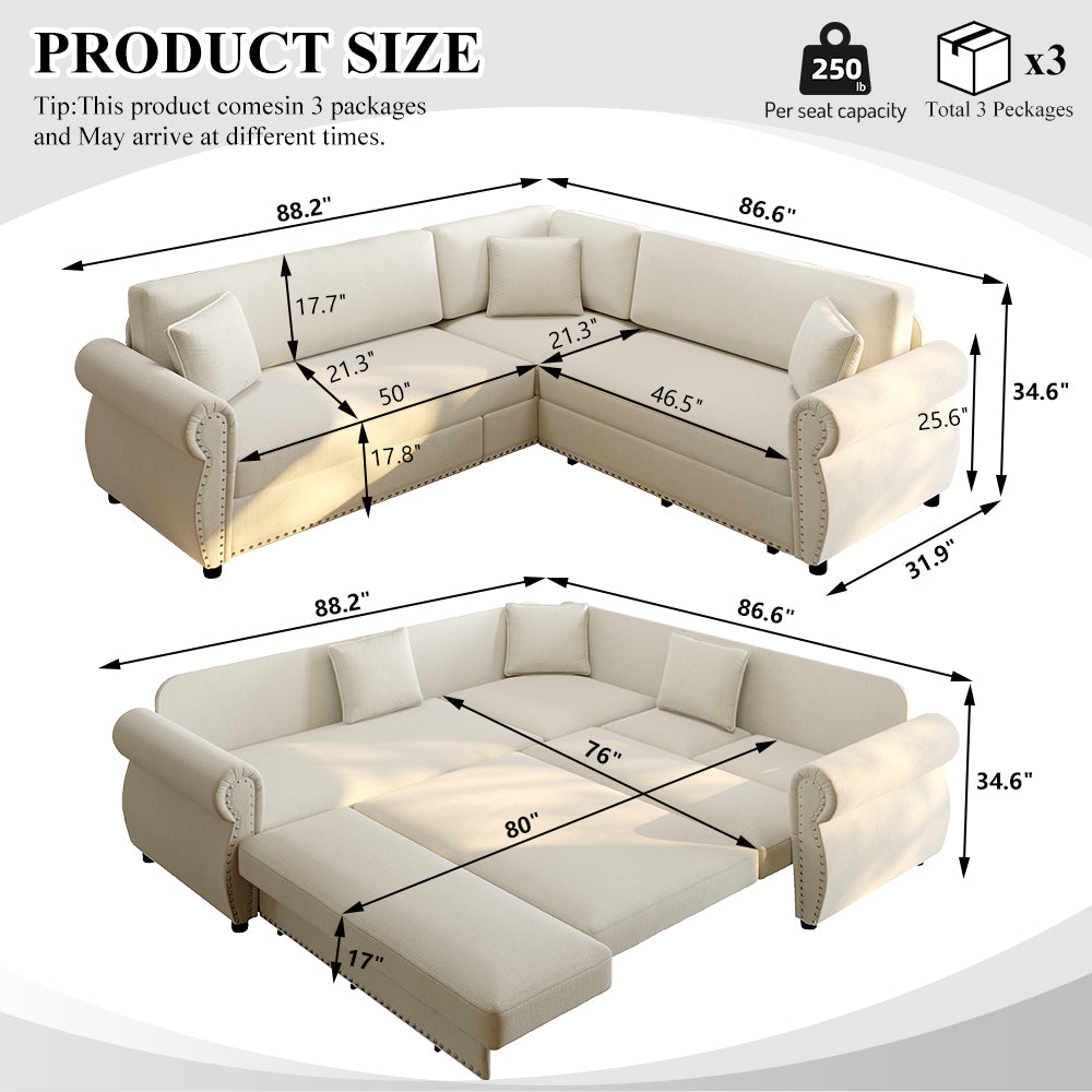 Buffalo 88" Chenille L-Shaped Sectional Sleeper Sofa