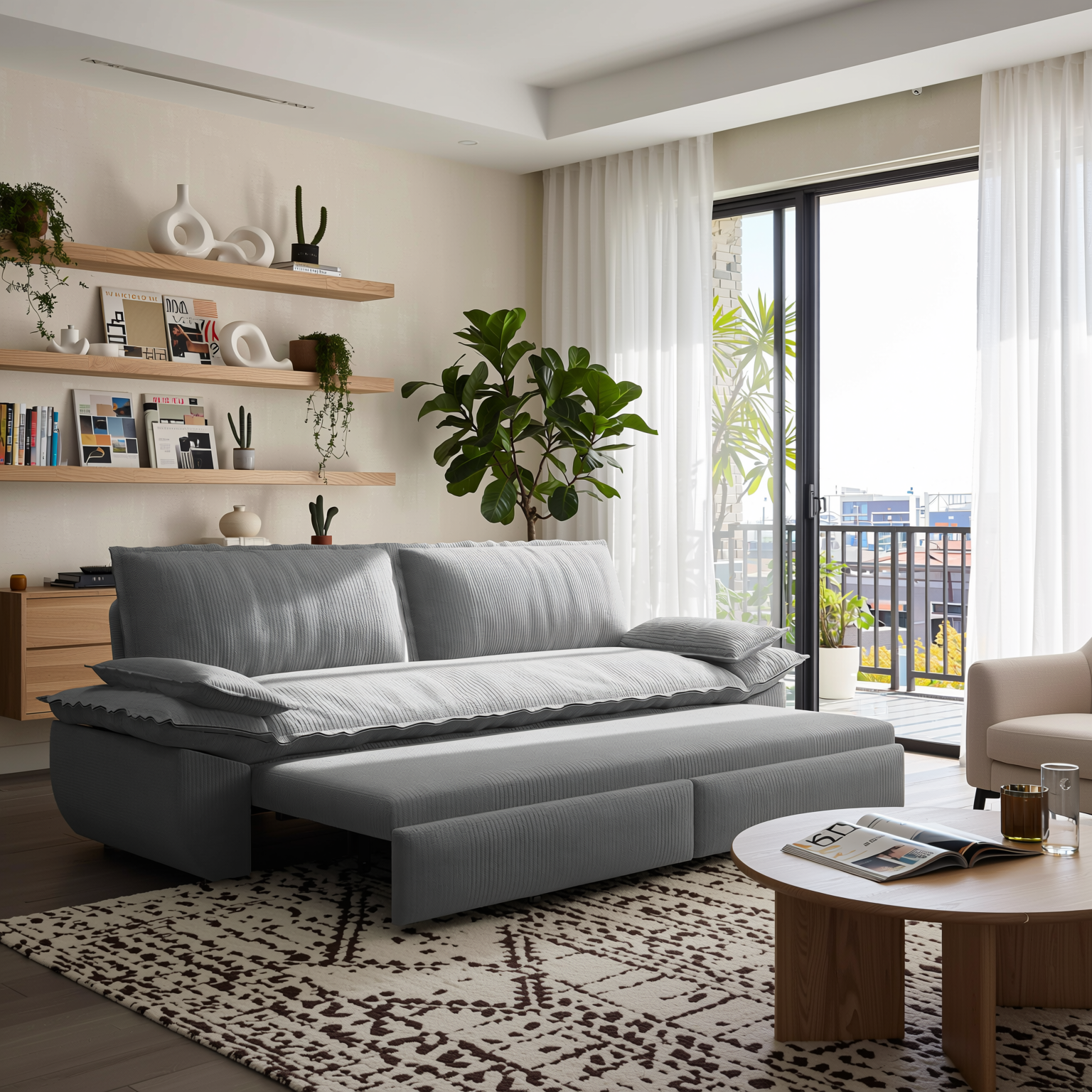 Alameda 73" Modern Corduroy Queen Pull-Out Sleeper Sofa Bed with Wide Armrests