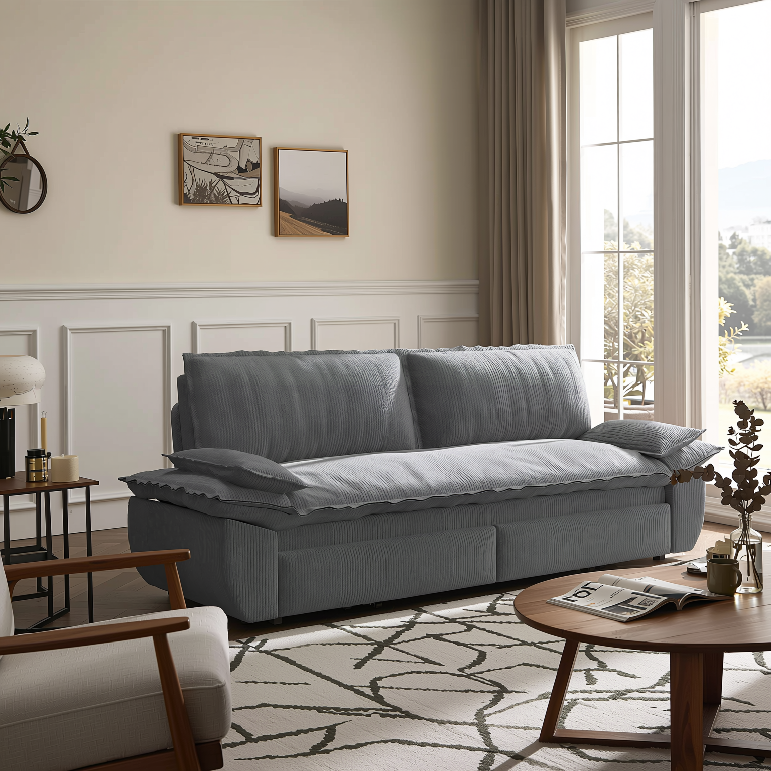 Alameda 73" Modern Corduroy Queen Pull-Out Sleeper Sofa Bed with Wide Armrests