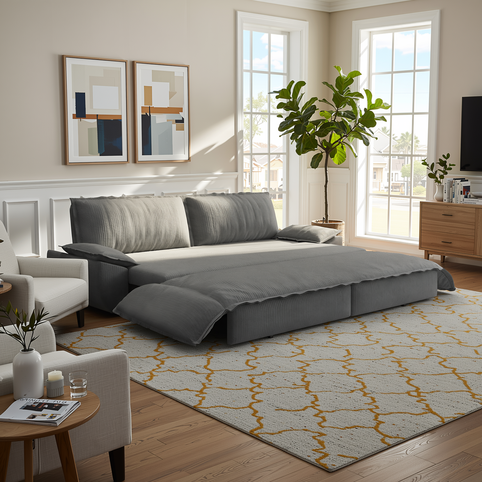 Alameda 73" Modern Corduroy Queen Pull-Out Sleeper Sofa Bed with Wide Armrests