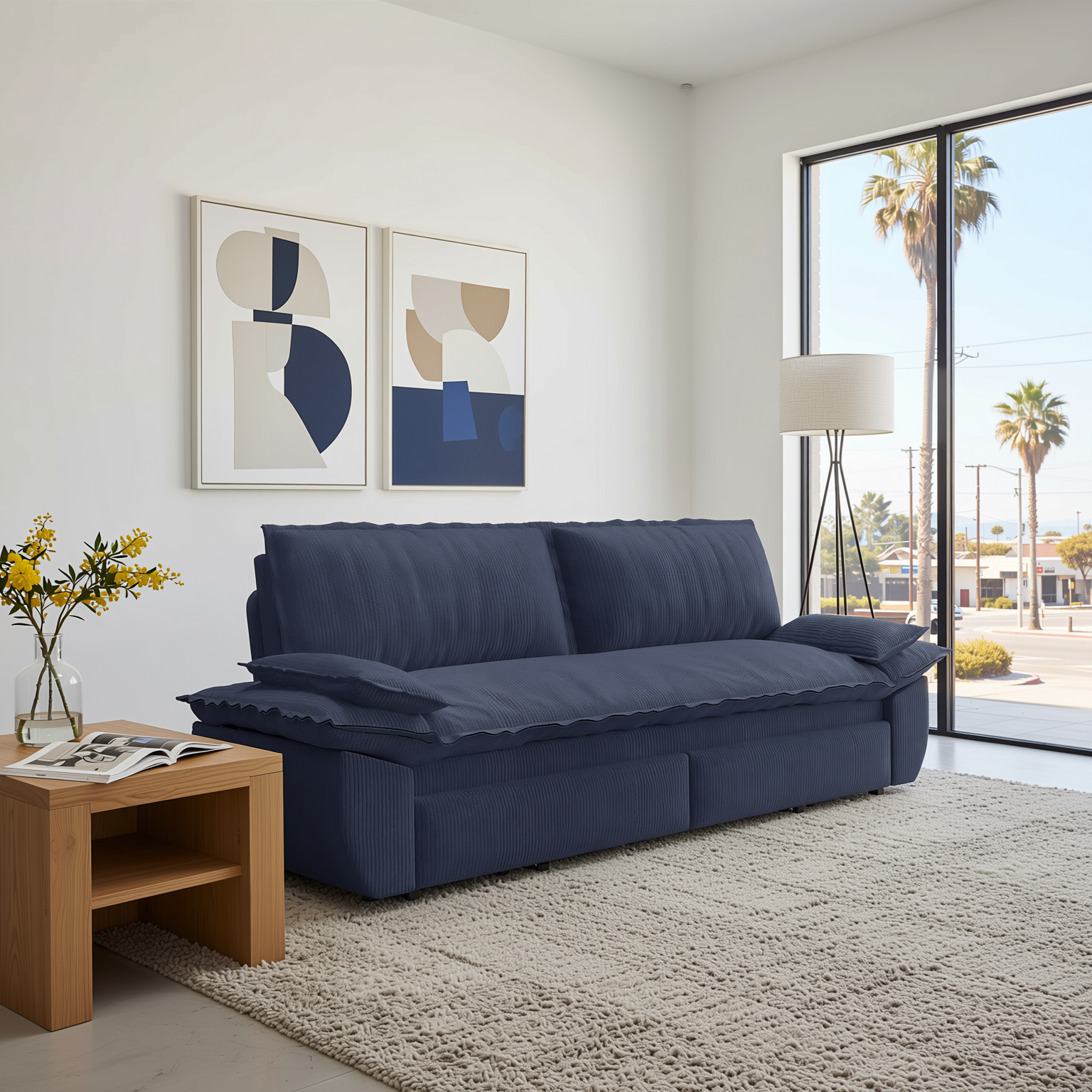 Alameda 73" Modern Corduroy Queen Pull-Out Sleeper Sofa Bed with Wide Armrests