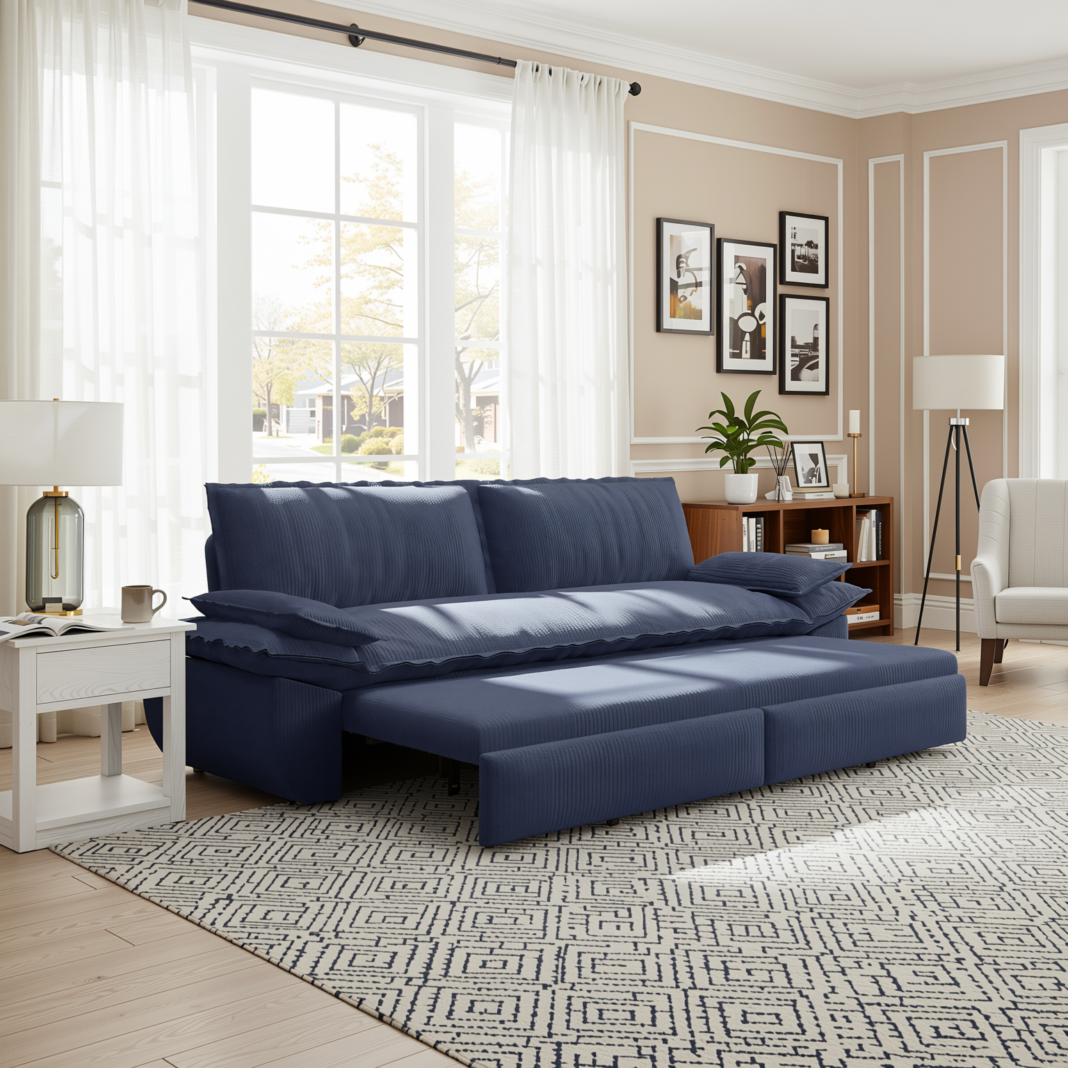 Alameda 73" Modern Corduroy Queen Pull-Out Sleeper Sofa Bed with Wide Armrests