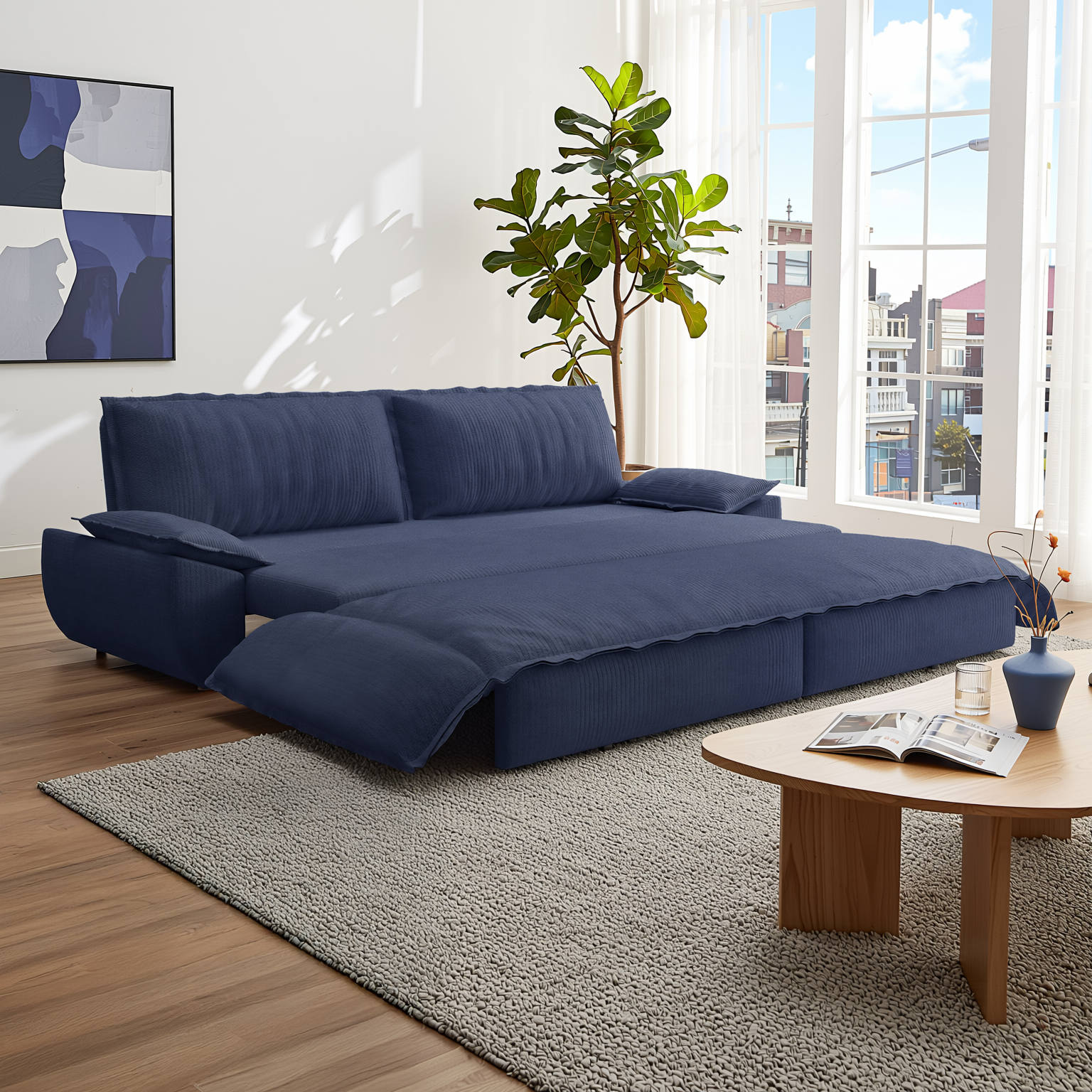 Alameda 73" Modern Corduroy Queen Pull-Out Sleeper Sofa Bed with Wide Armrests