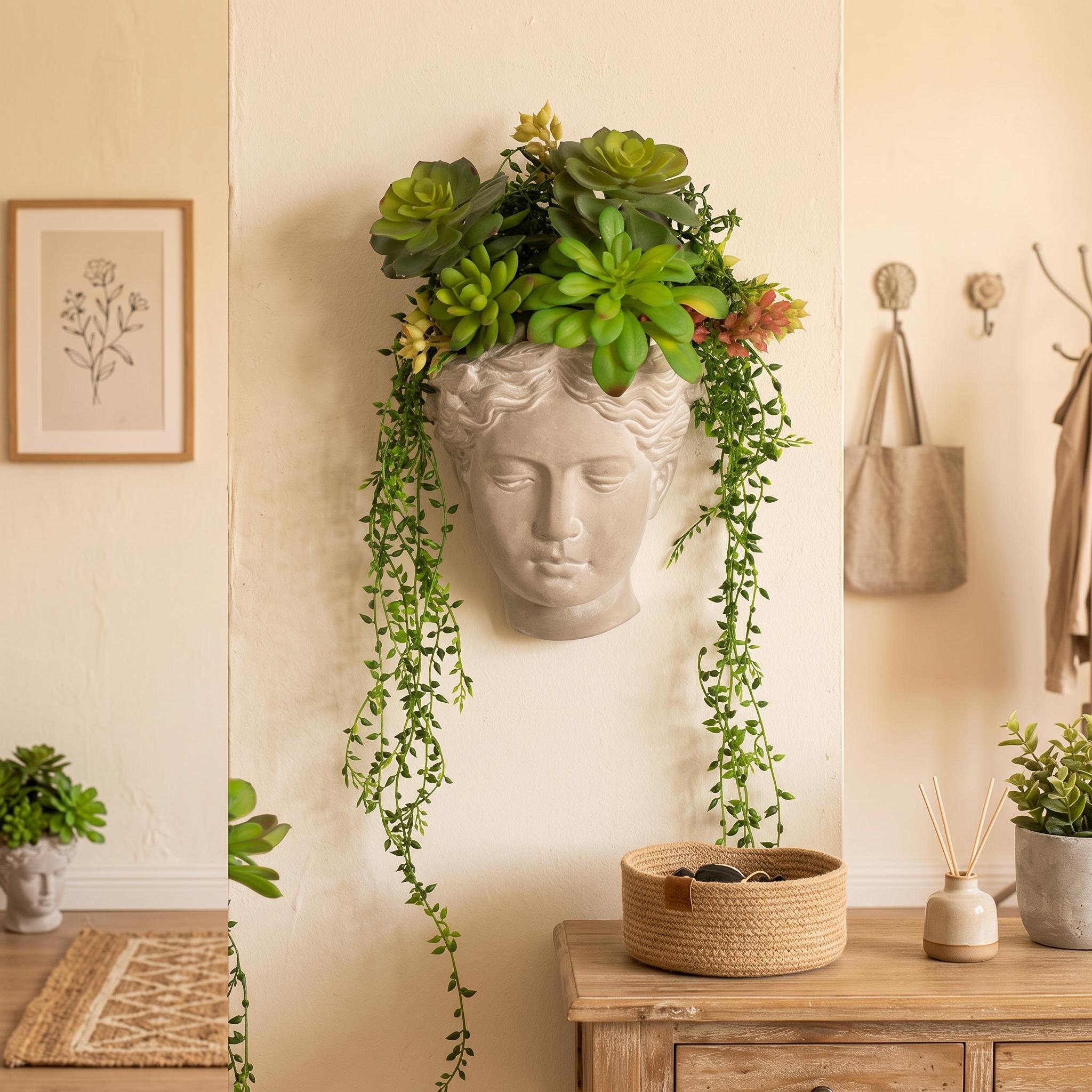 Homy Casa Visage Cement Wall Planter Wall Vase, Small – Decorative Wall Planter for Home or Office Open Box