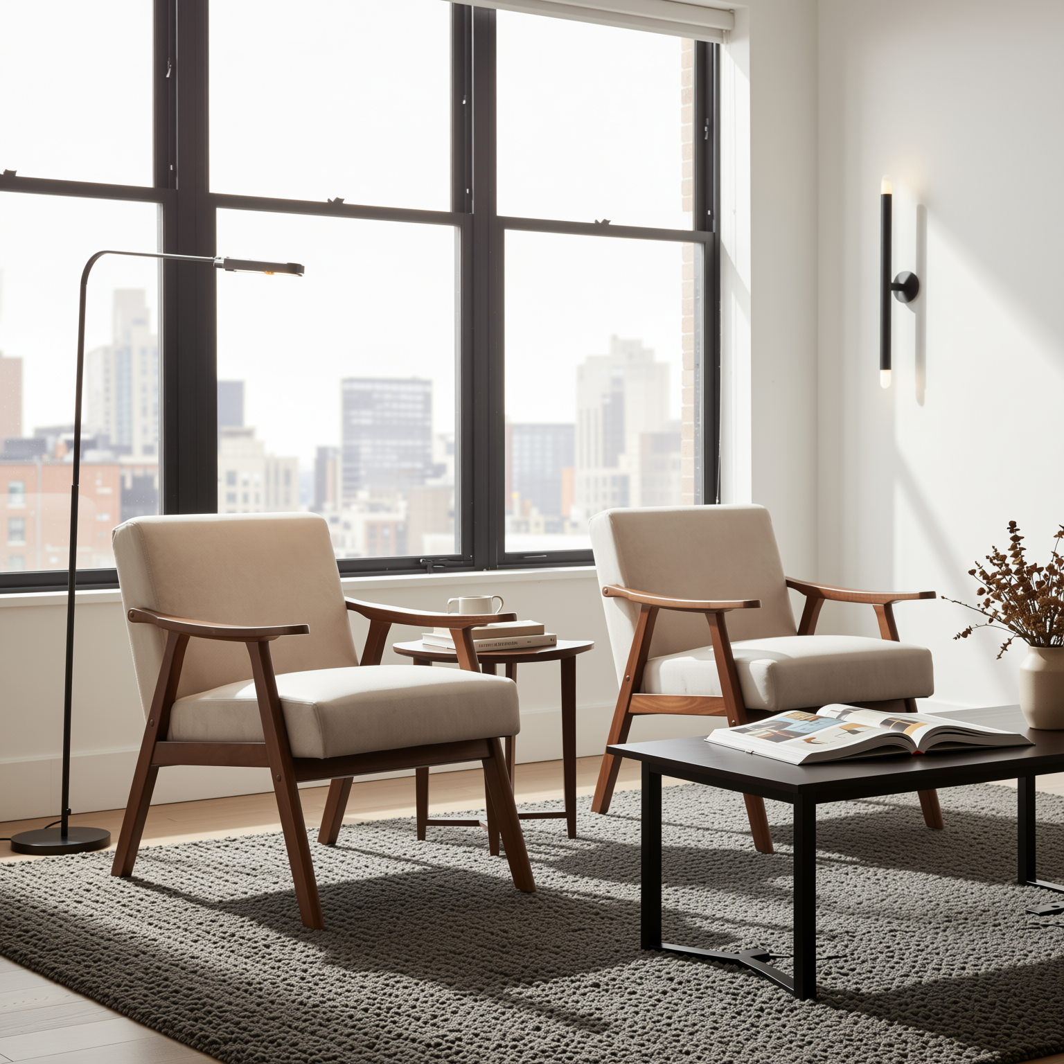 Homy Casa Aden 2PC Living Room Furniture Set with Mid-Century Accent Chairs in Light Camel Fabric Open Box