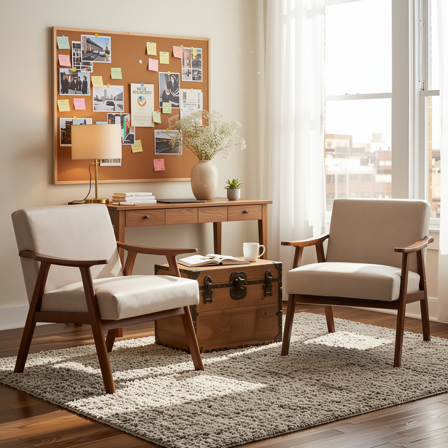 Homy Casa Aden 2PC Living Room Furniture Set with Mid-Century Accent Chairs in Light Camel Fabric Open Box