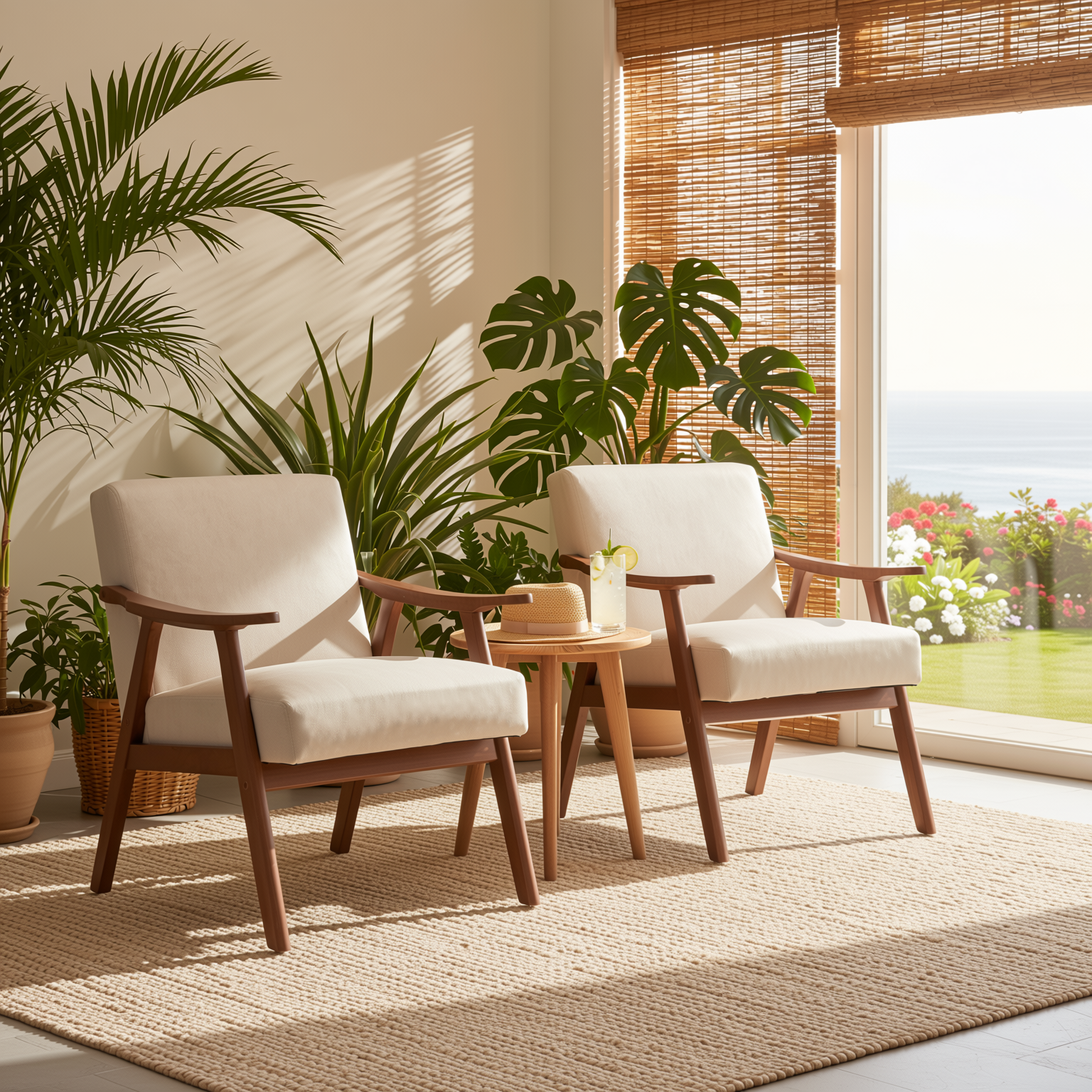 Homy Casa Aden 2PC Living Room Furniture Set with Mid-Century Accent Chairs in Light Camel Fabric Open Box