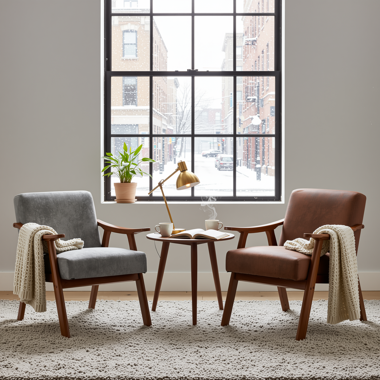 Homy Casa Aden 2PC  Mid-Century Living Room Furniture Set Accent Chairs in Brown & Grey Fabric Open Box