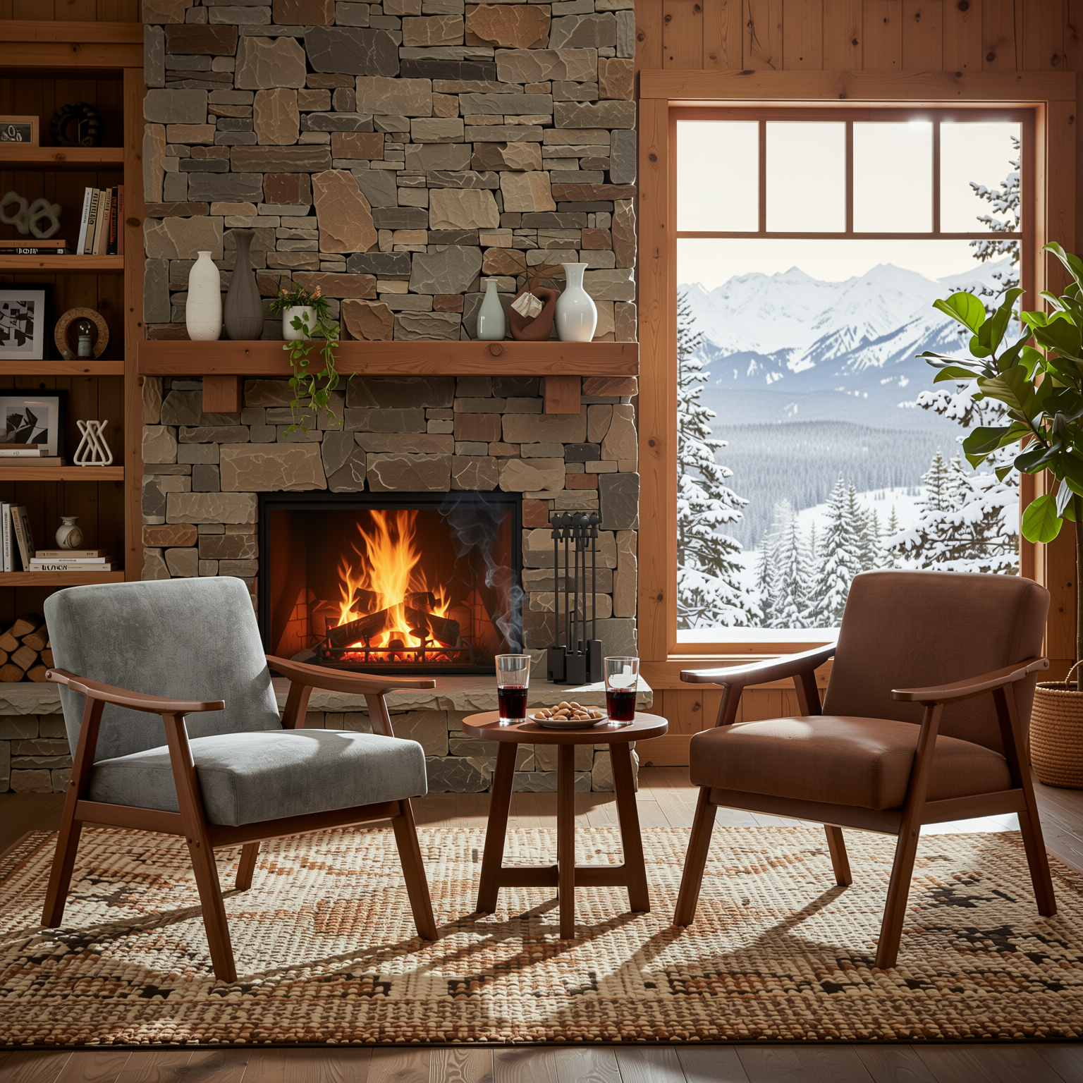 Homy Casa Aden 2PC  Mid-Century Living Room Furniture Set Accent Chairs in Brown & Grey Fabric Open Box