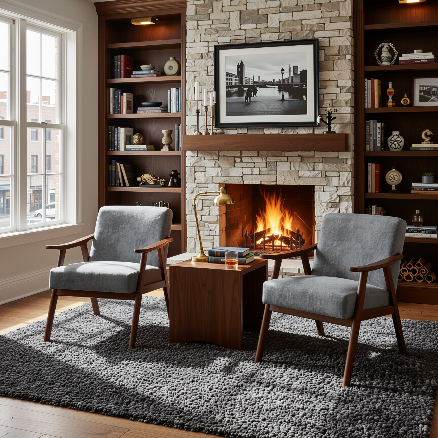 Homy Casa Aden 2PC Living Room Furniture Set with Mid-Century Accent Chairs in Grey Fabric Open Box