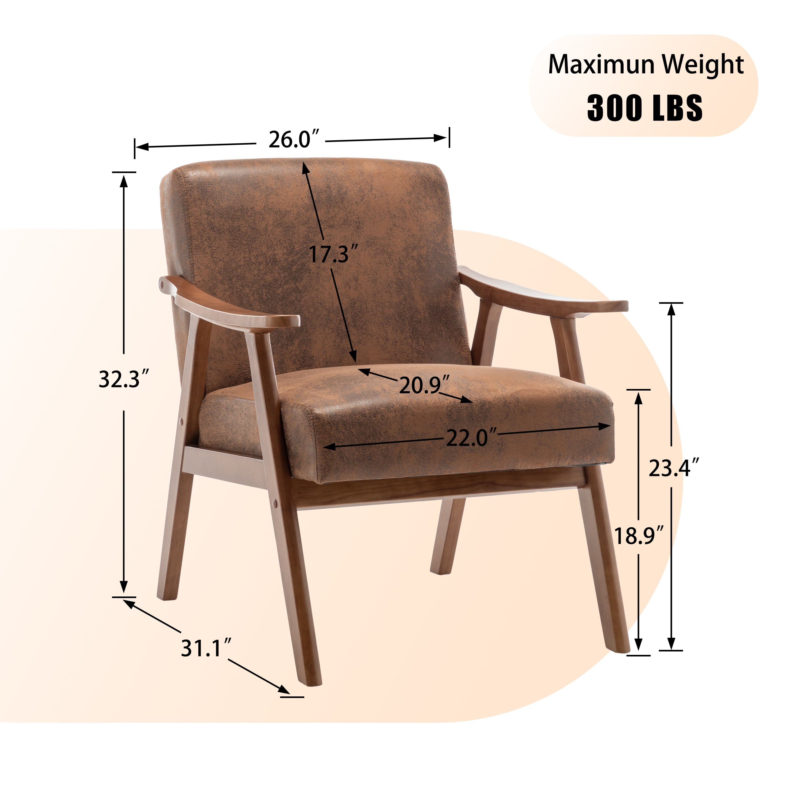 Homy Casa Aden 2PC  Mid-Century Living Room Furniture Set Accent Chairs in Brown & Grey Fabric Open Box