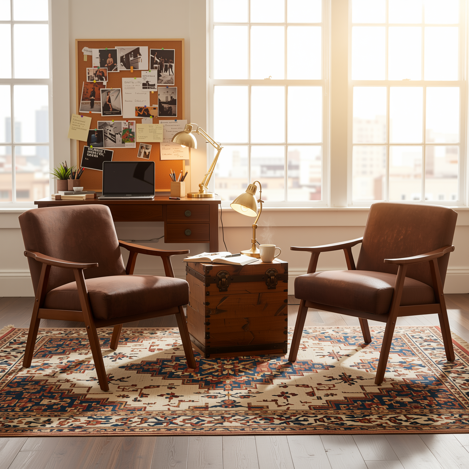 Homy Casa Aden 2PC Living Room Furniture Set with Accent Chairs in Brown Fabric Open Box