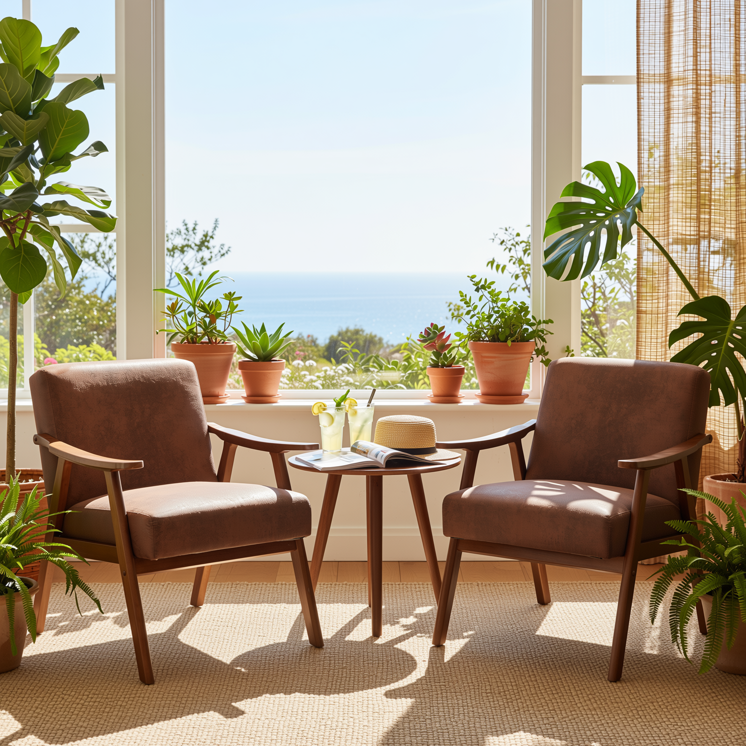 Homy Casa Aden 2PC Living Room Furniture Set with Accent Chairs in Brown Fabric Open Box