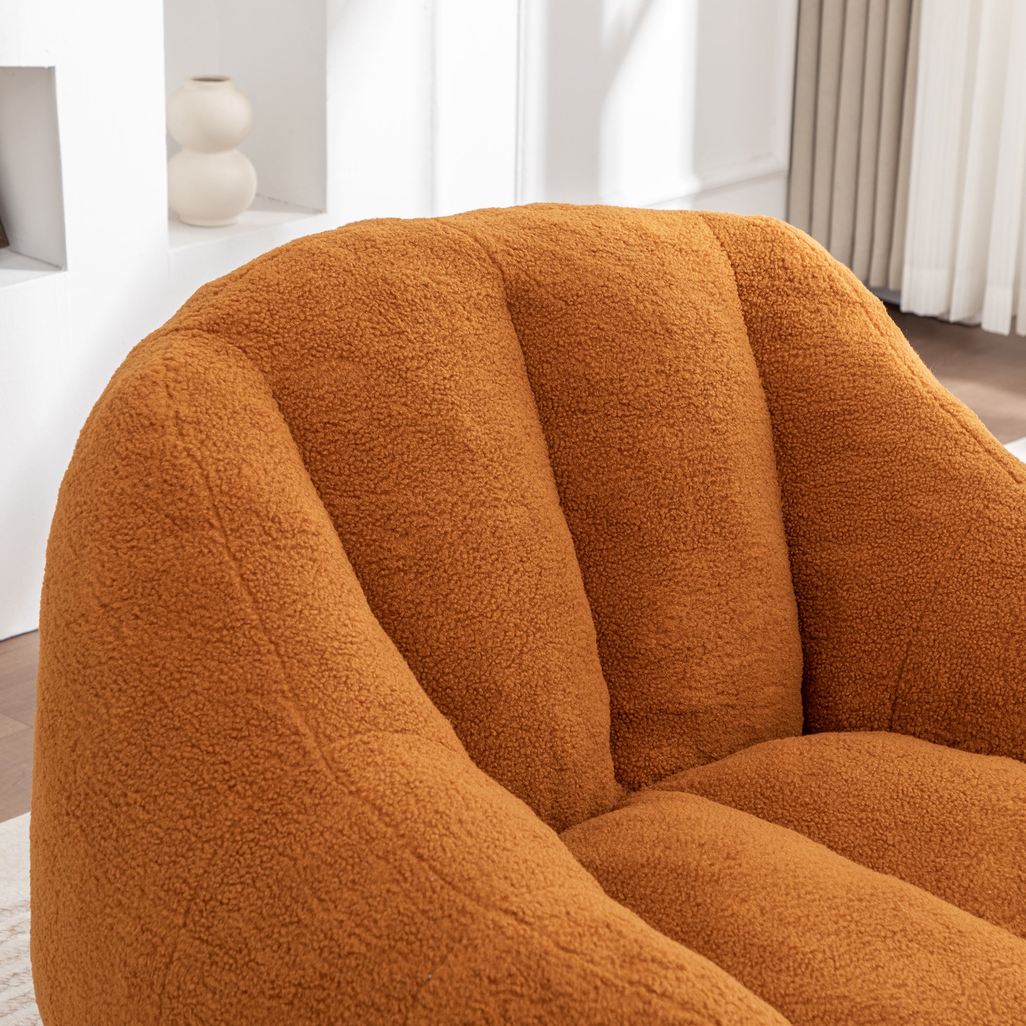 Homy Casa 2PC Living Room Furniture Set with Plush Yellow Bean Bag Chair & Green Chenille Velvet Swivel Chair Open Box