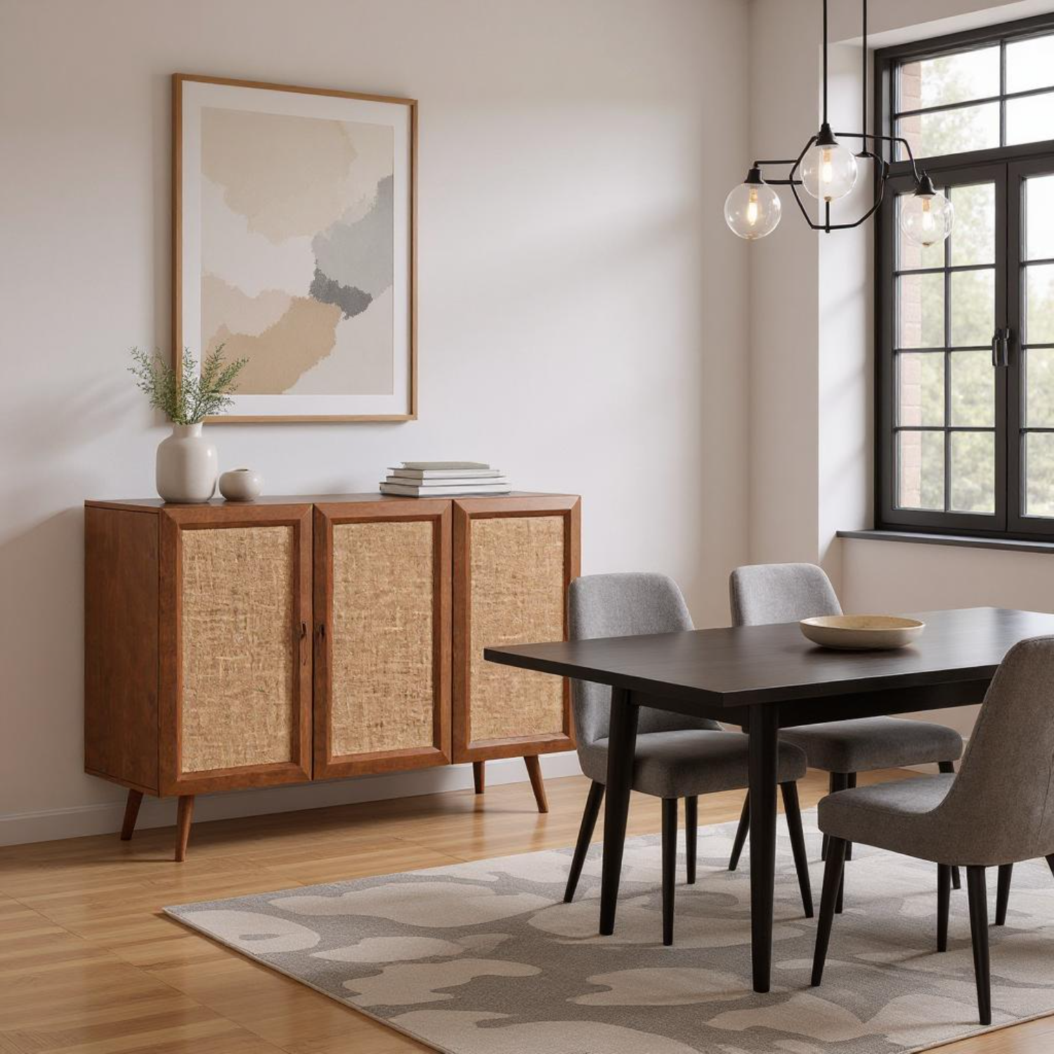Cairo Modern Rattan Sideboard Storage Cabinet with 3 Doors